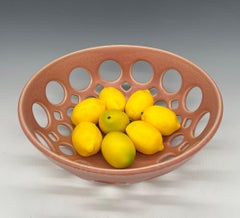 Shallow Pink Pierced Ceramic Tabletop Bowl, in Stock