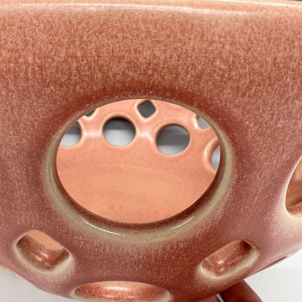 Fired Shallow Pink Pierced Ceramic Tabletop Bowl, in Stock For Sale