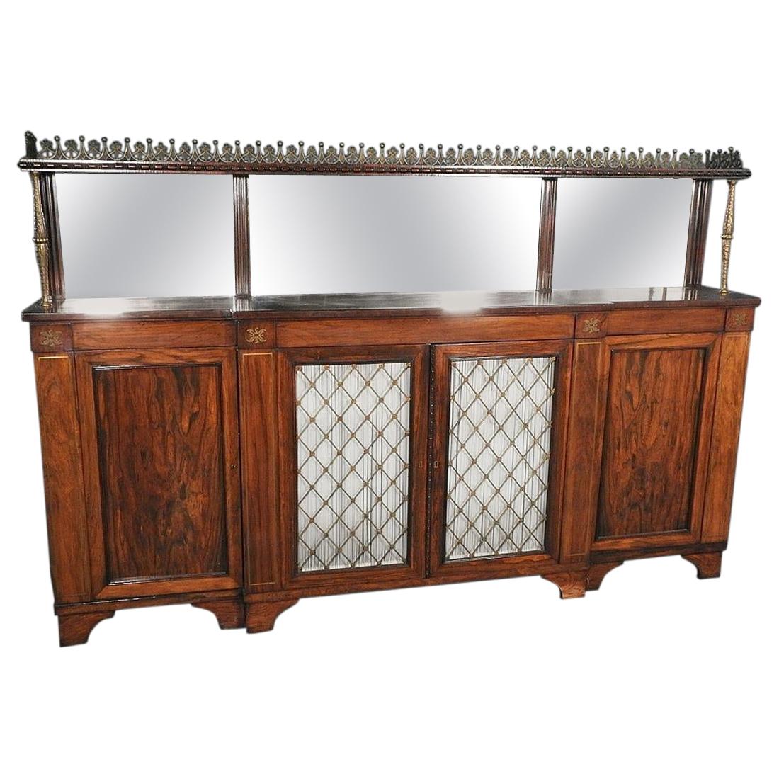 Shallow Rosewood and Bronze English Regency Huntboard Sideboard Buffet C1840