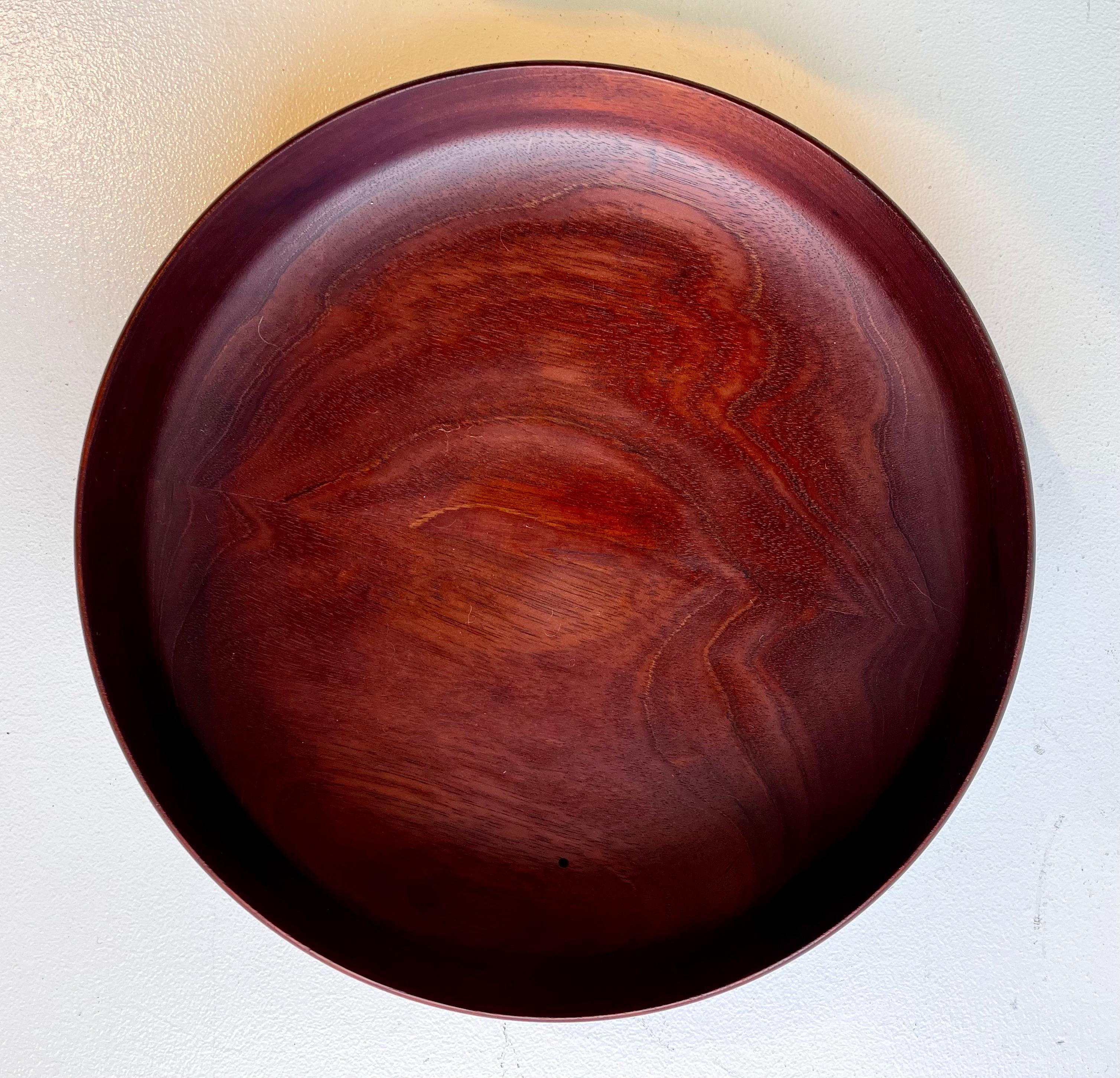 Scandinavian Modern Shallow Thin Edge Turned Mahaogany Bowl For Sale
