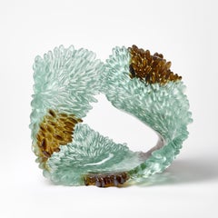 Shallow Water, a brown & jade textured cast glass artwork by Nina Casson McGarva