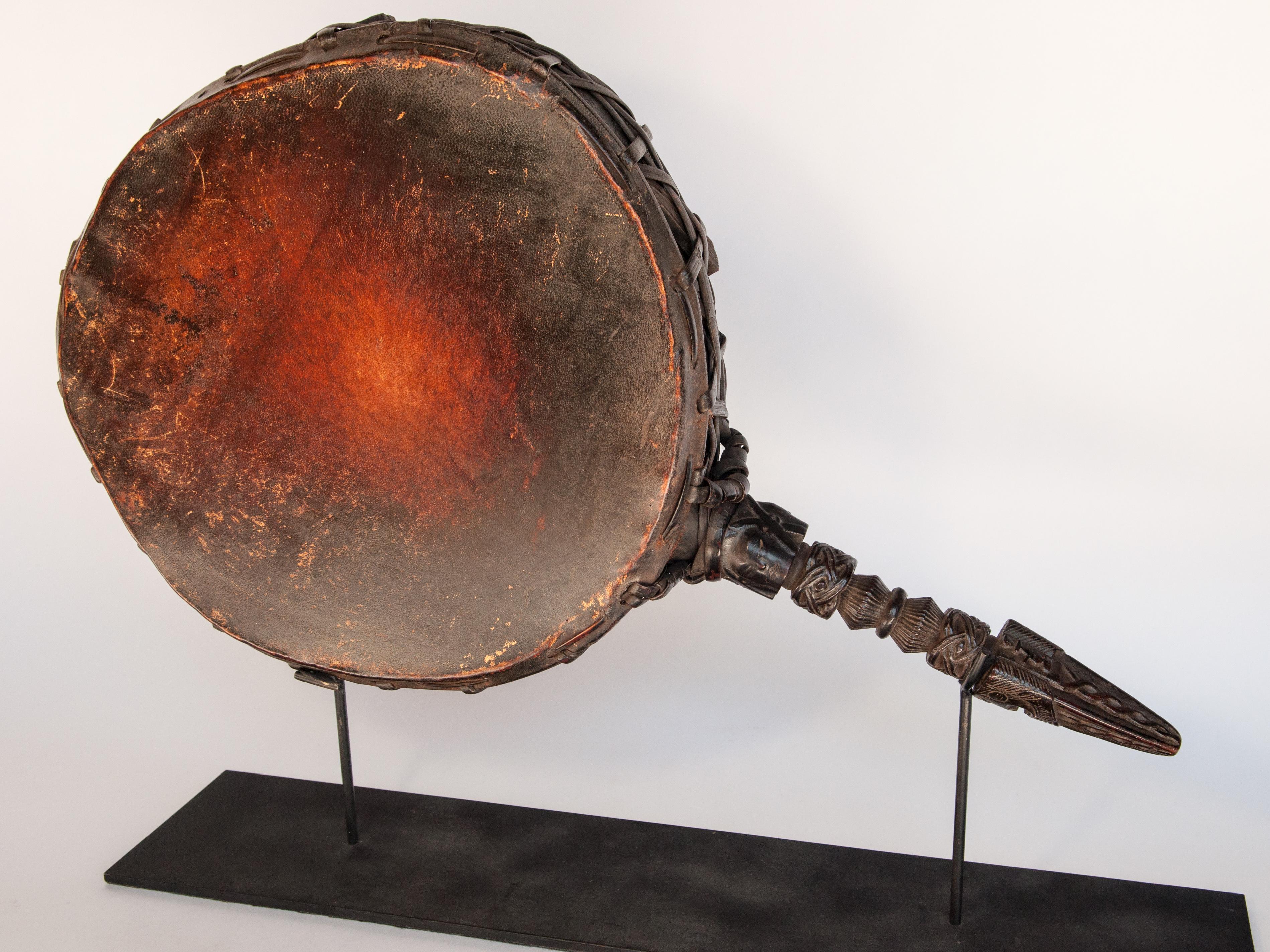 Shaman Drum, Carved Wooden Handle, Nepal Himalaya, Mid-20th Century, on Stand 10