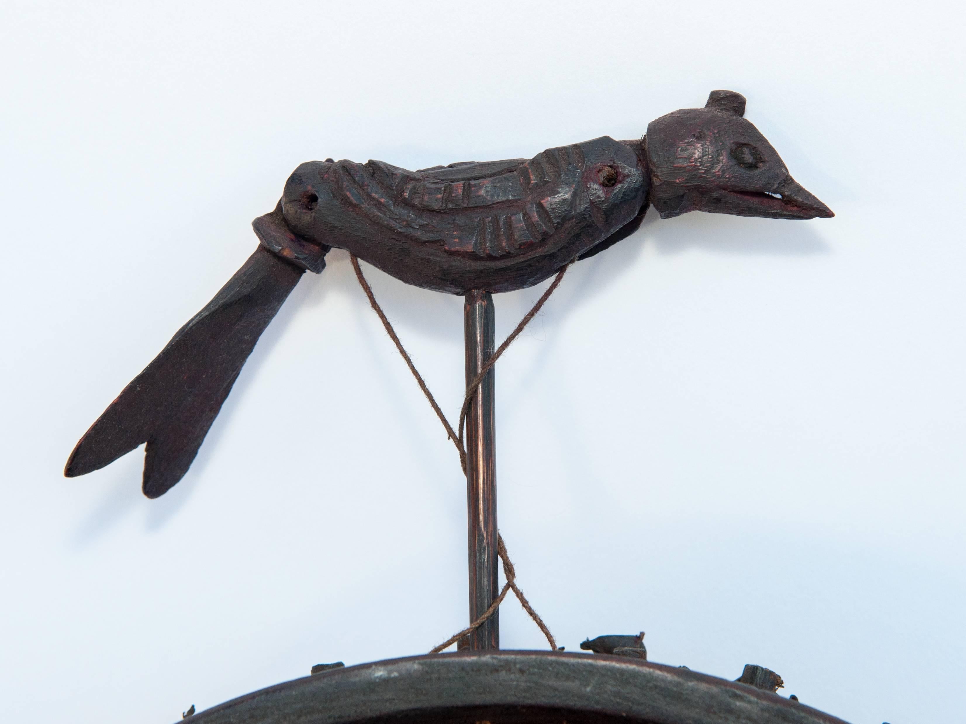 Tribal Shaman Drum with Carved Bird from Nepal, Mid-20th Century