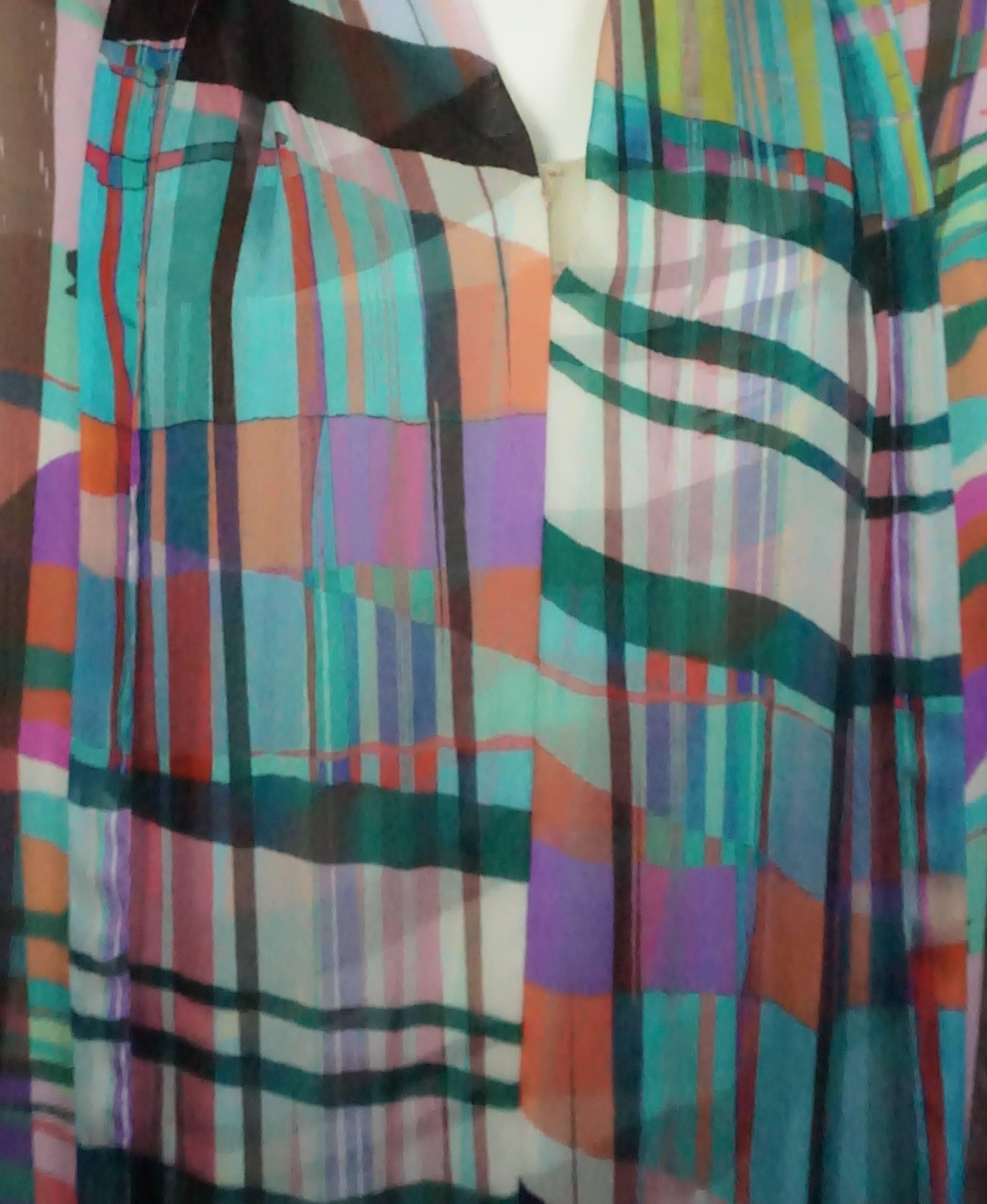 Shamask Multi Colored Silk Chiffon Top  In Excellent Condition In West Palm Beach, FL