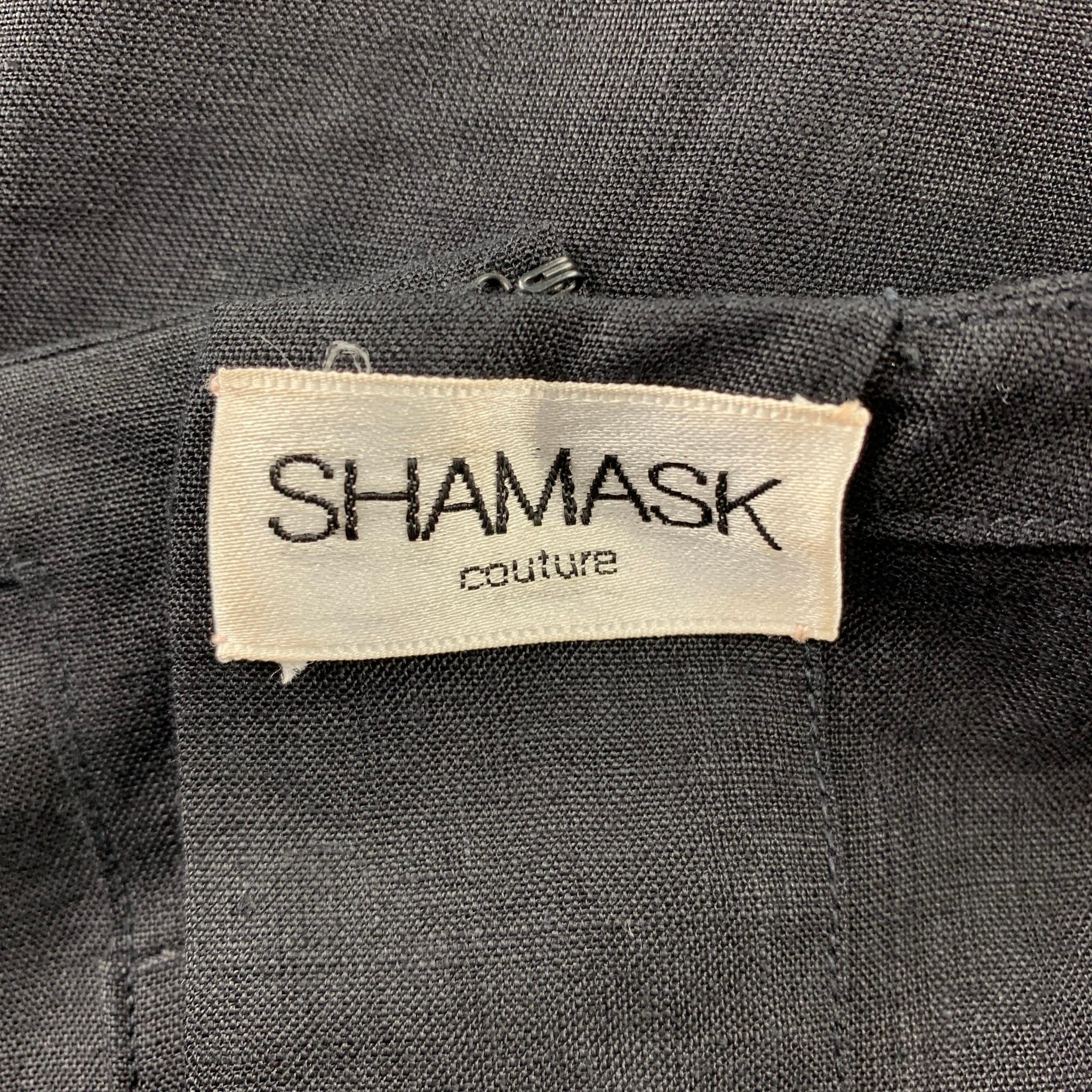 SHAMASK Size L Black Linen Long Panel V-Neck Dress 1