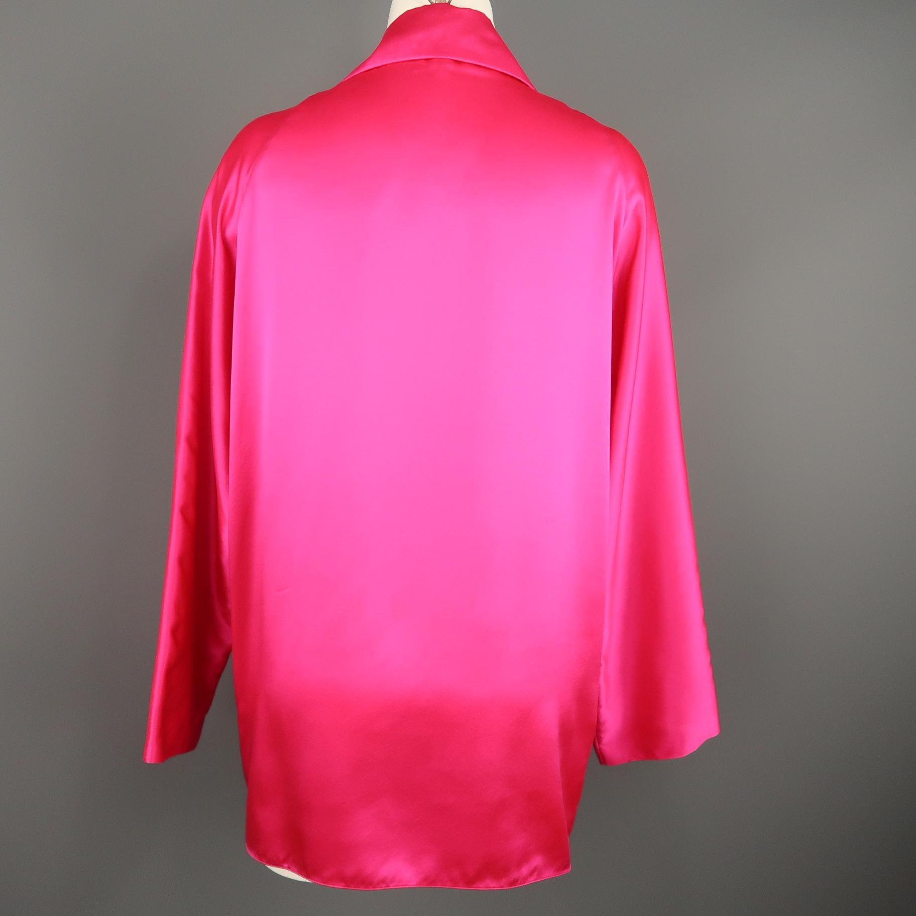 SHAMASK Size S Fuchsia Pink Silk Oversized Collared Blouse In Good Condition In San Francisco, CA