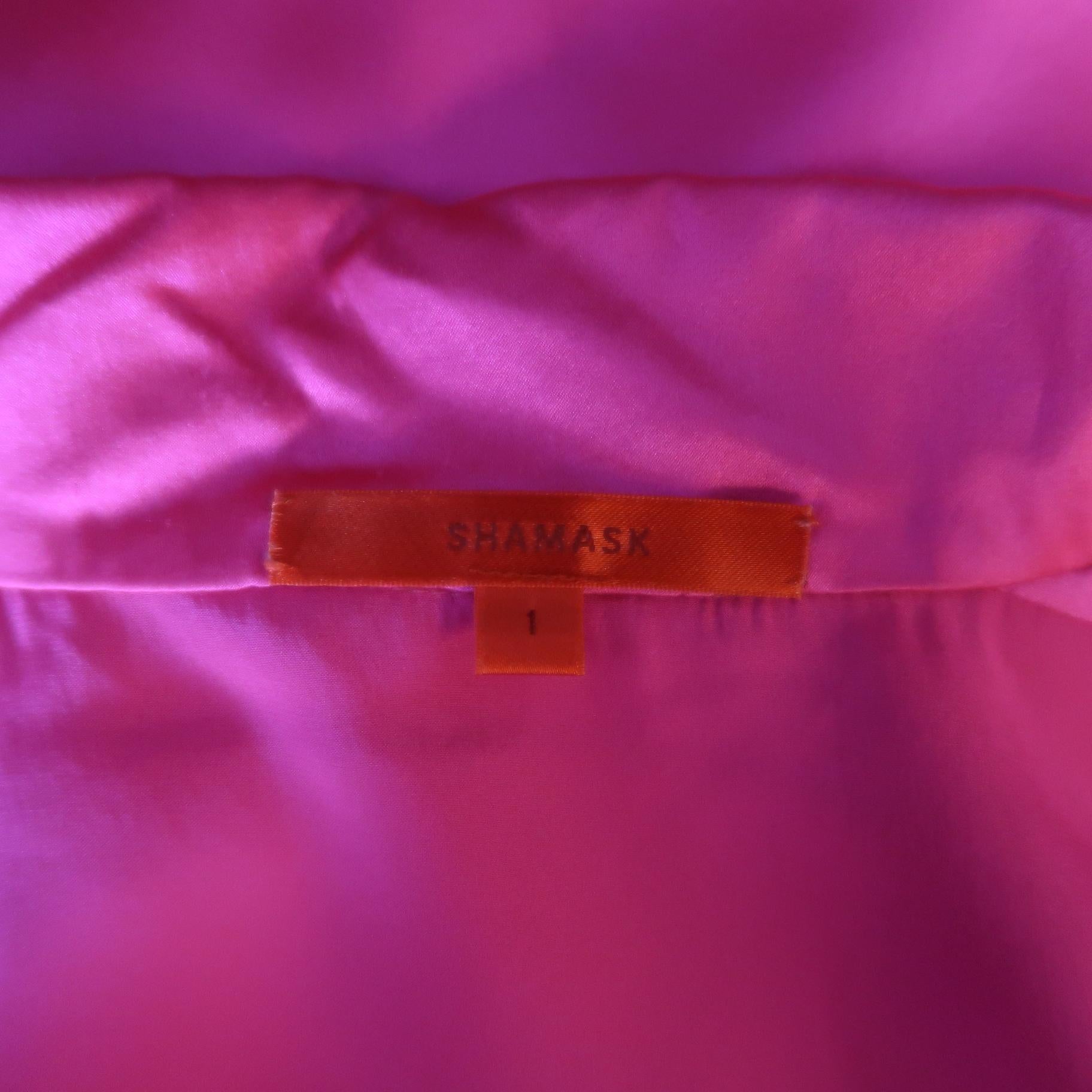 Women's SHAMASK Size S Fuchsia Pink Silk Oversized Collared Blouse