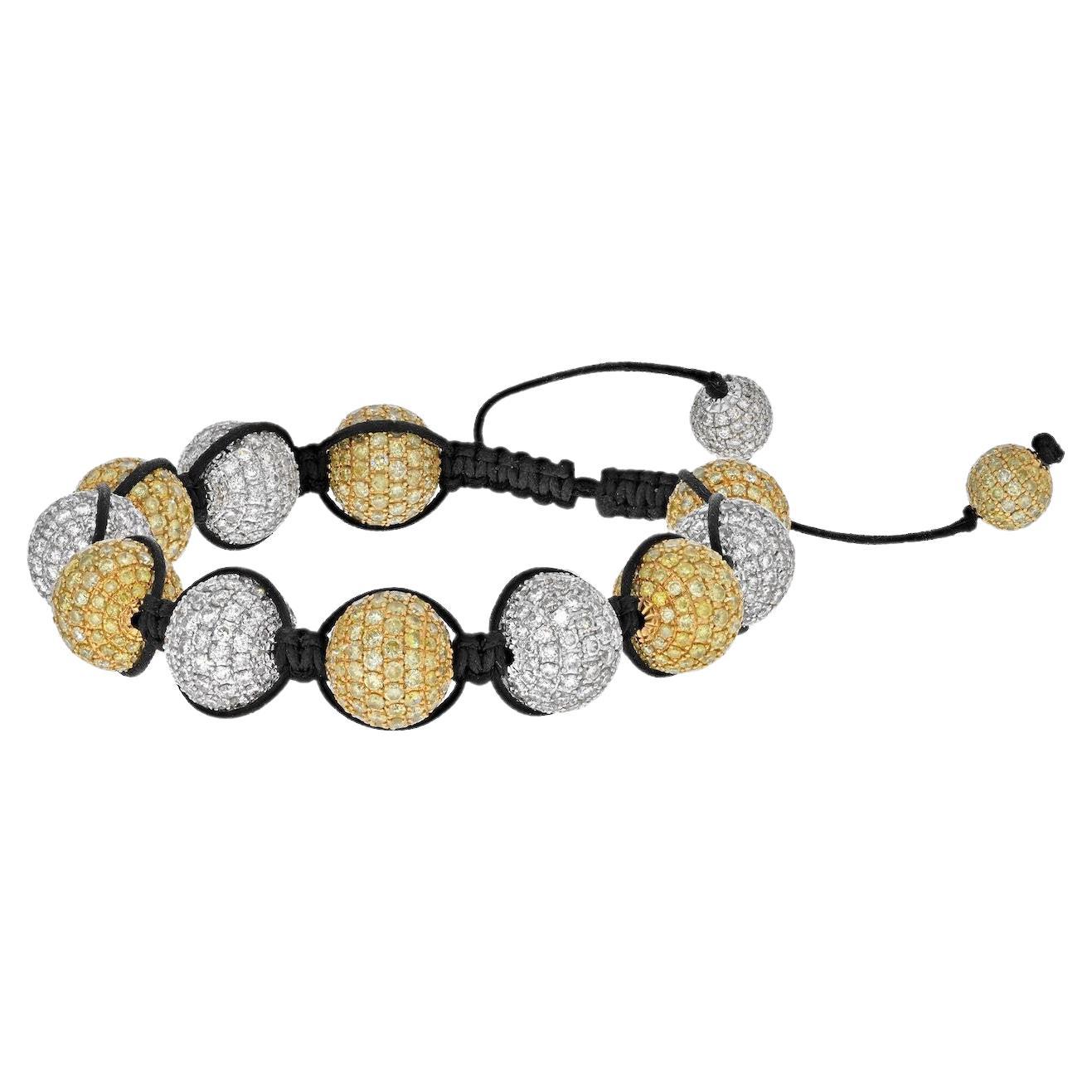 Shamballa 18K White Gold White and Yellow Diamond Bracelet For Sale
