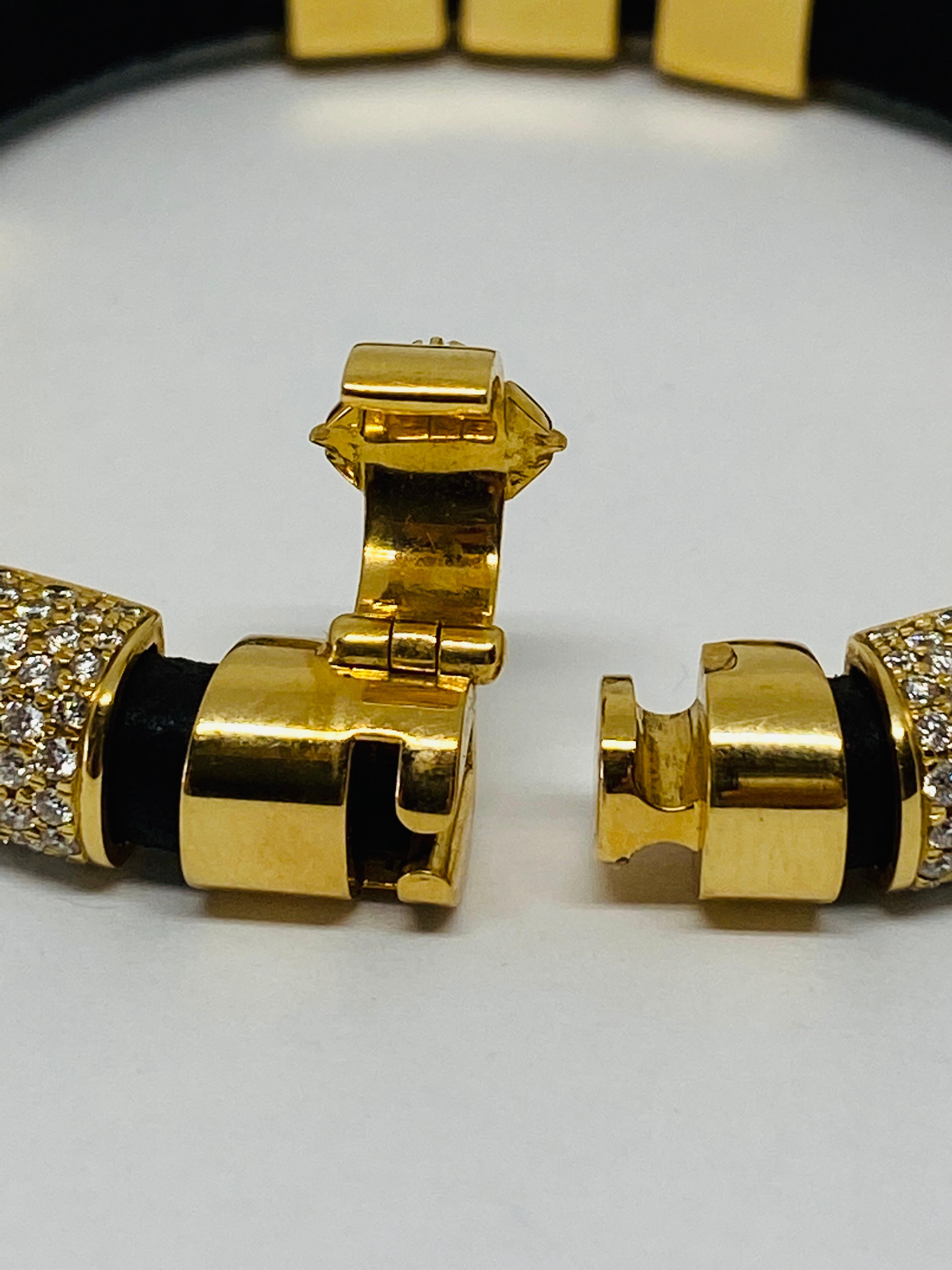 Shamballa Jewels 12ct Diamond 18K Yellow Gold and Leather Bracelet  2