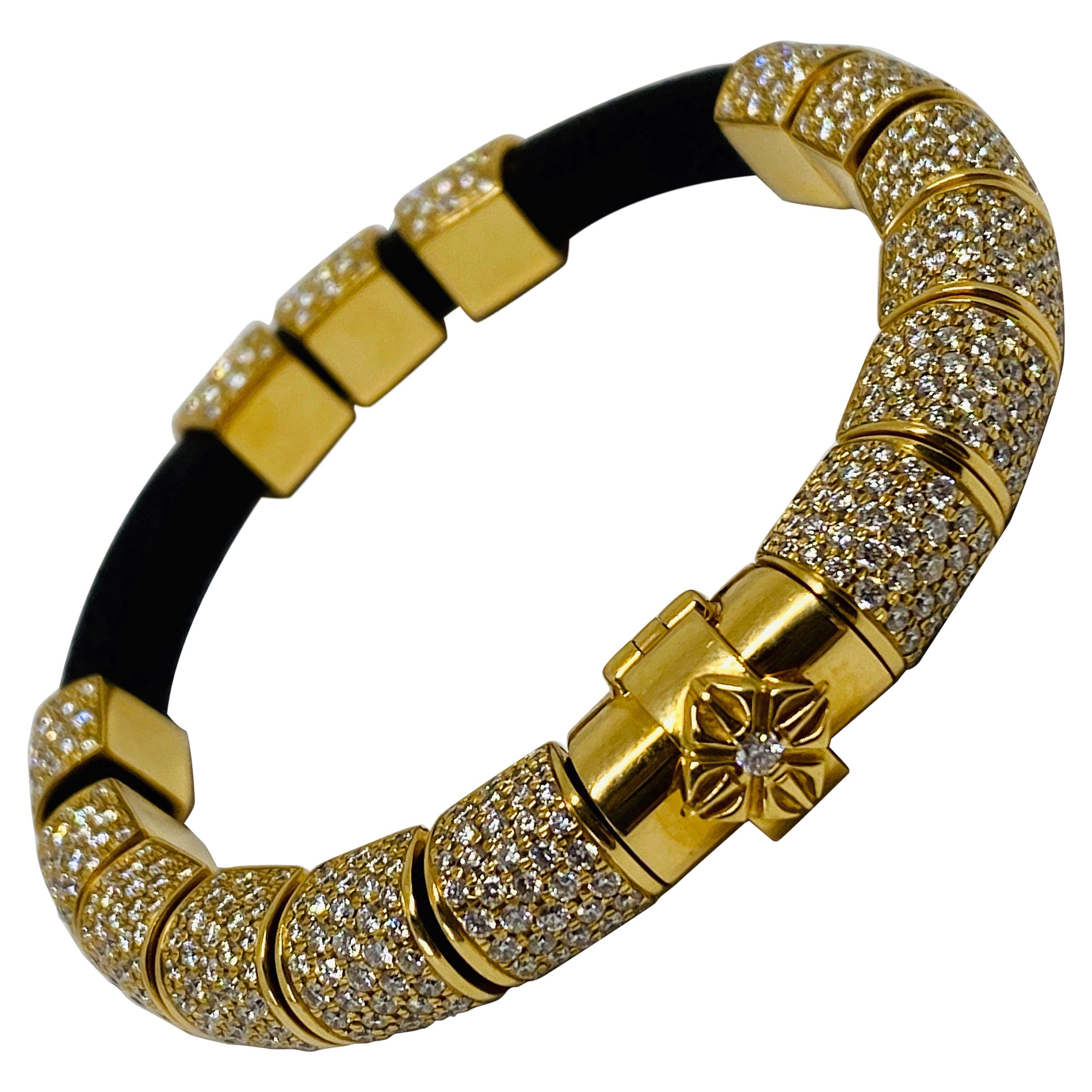 Shamballa Jewels 12ct Diamond 18K Yellow Gold and Leather Bracelet 