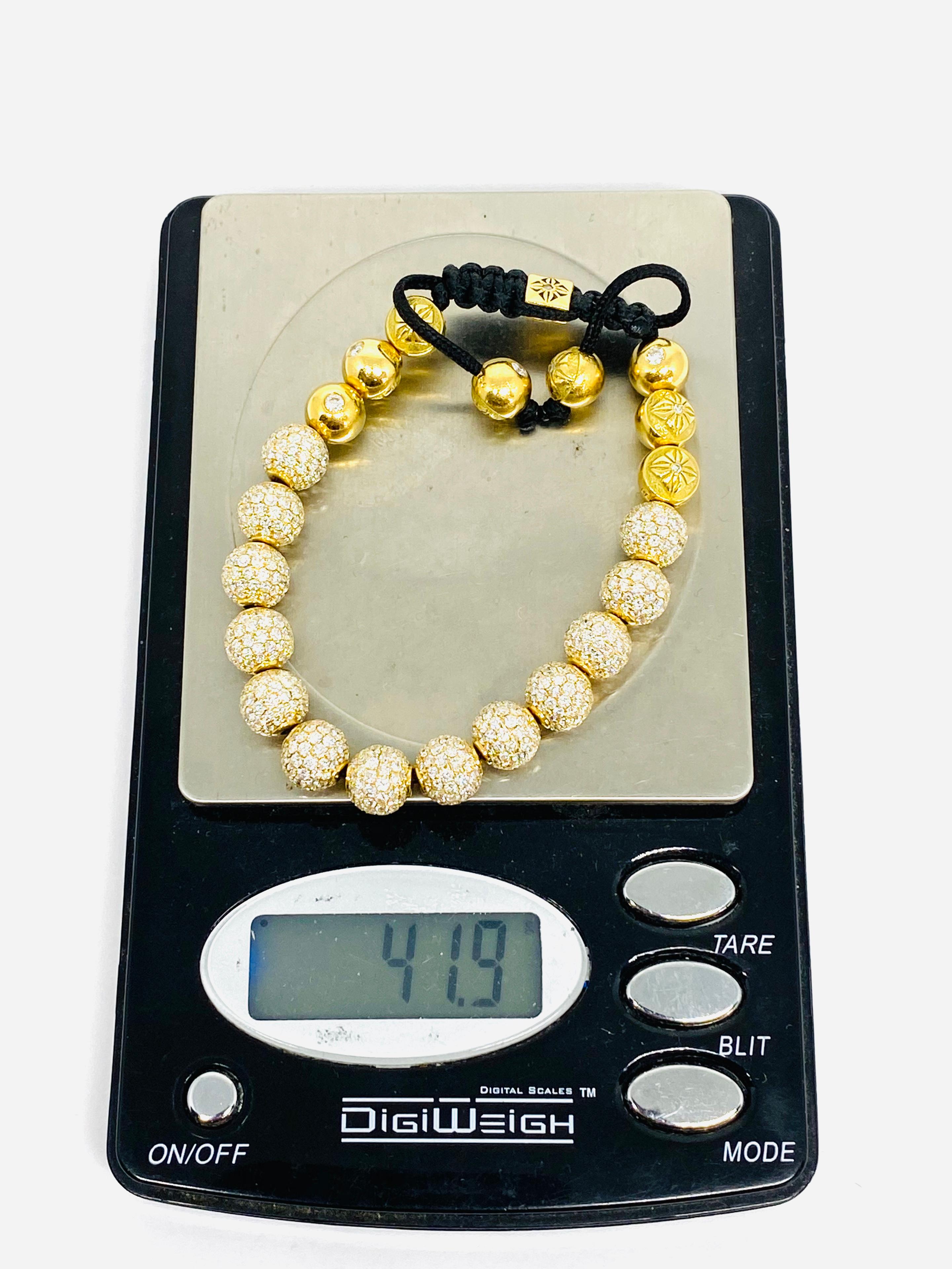 SHAMBALLA Jewels 6mm Non- Braided 18K Yellow Gold 9.5ct Diamond Beads Bracelet 7