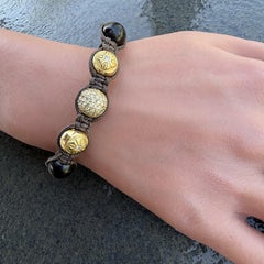 Shamballa Jewels Bracelet Ebony Wood 18k Yellow Gold Diamonds 6.5-8" 22.7g