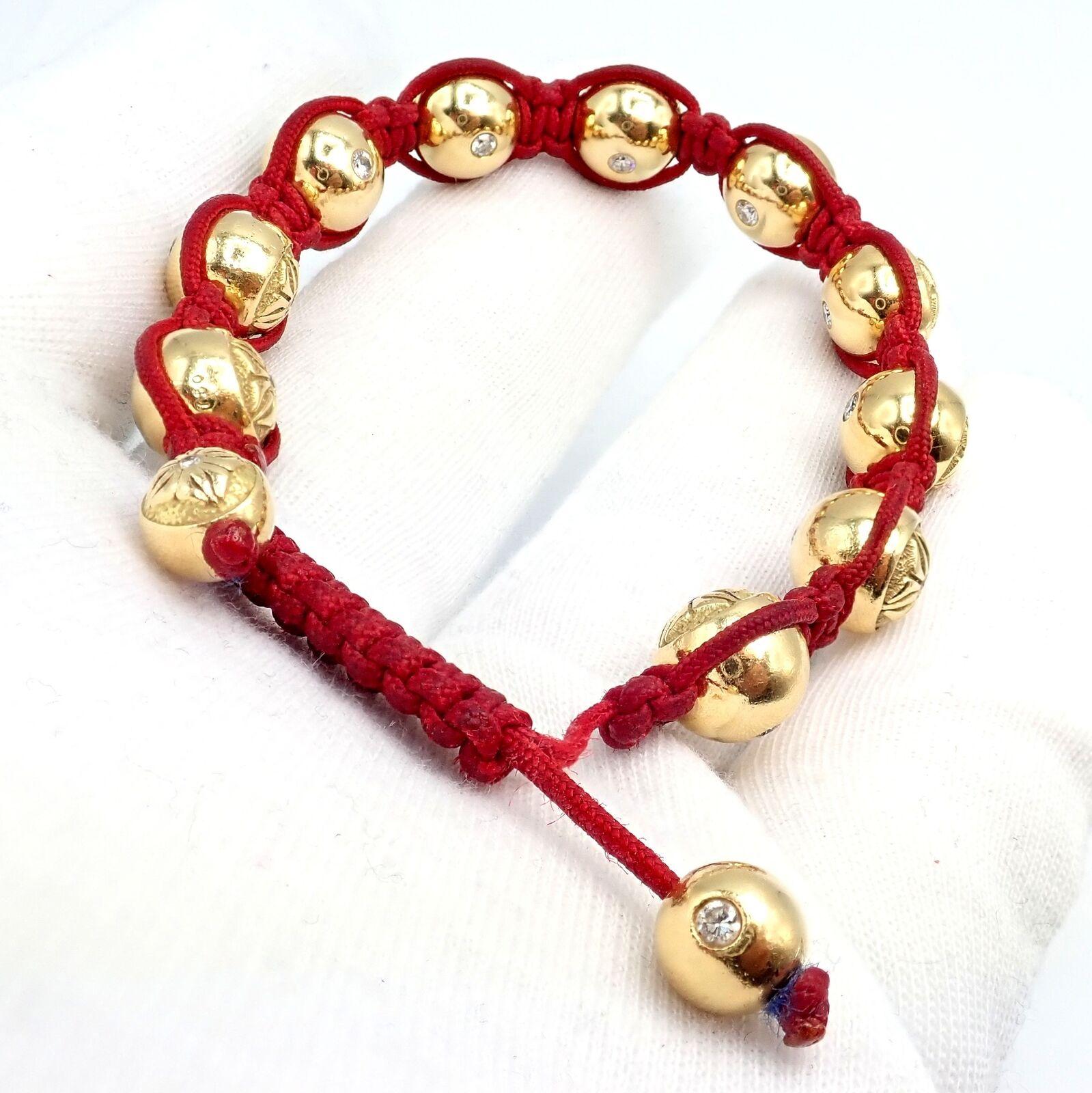 Shamballa Jewels Yellow Gold Bead Diamond Lucky Red Cord Macrame Bracelet For Sale 6