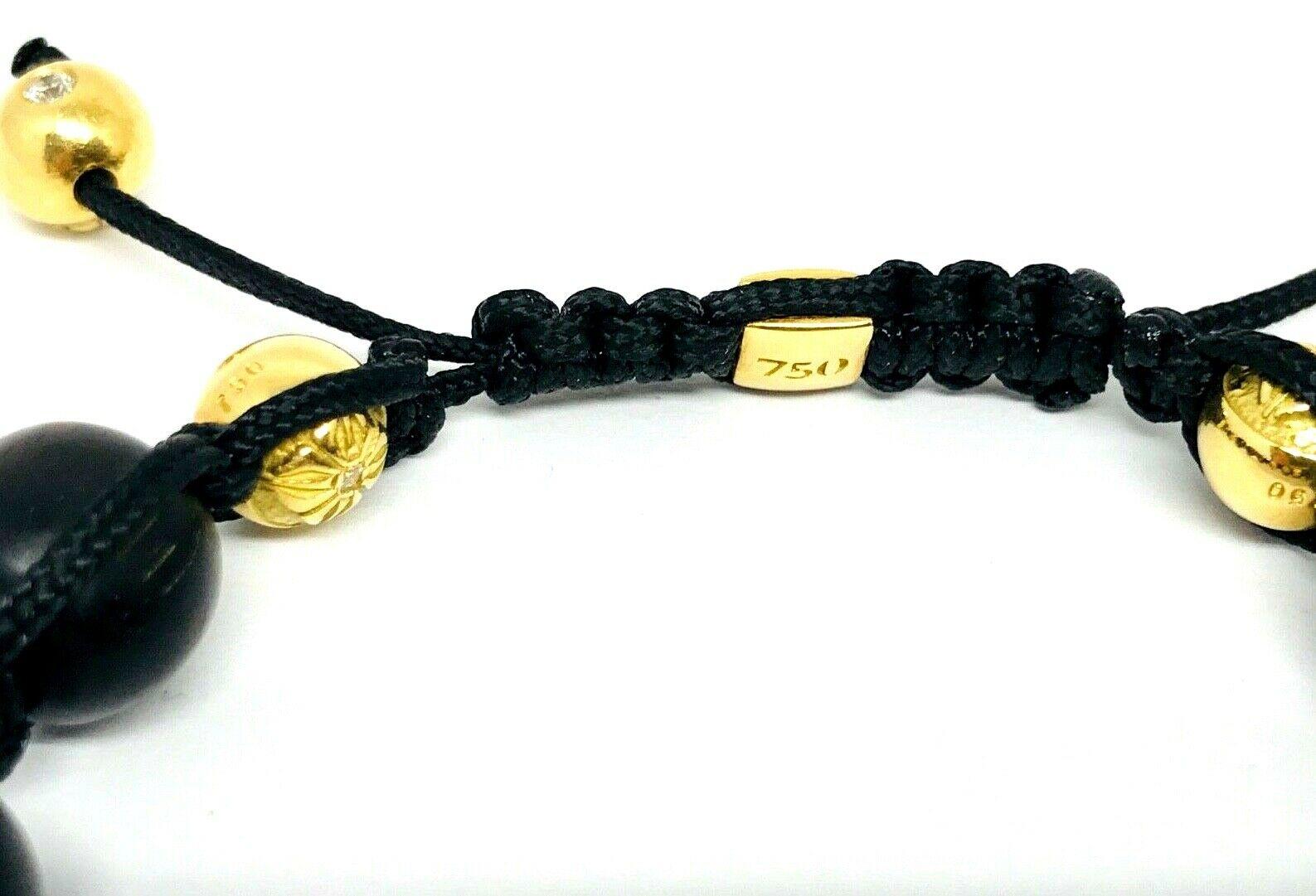 Shamballa Yellow Gold Diamond Black Wood Beads Braided Pair of Bracelets 7