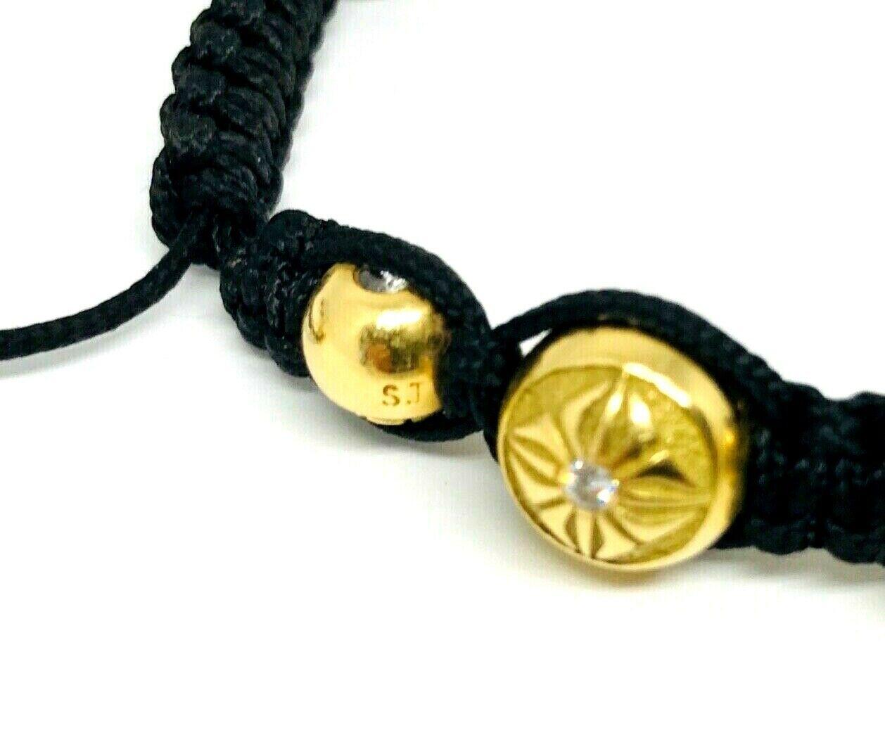 Shamballa Yellow Gold Diamond Black Wood Beads Braided Pair of Bracelets 9