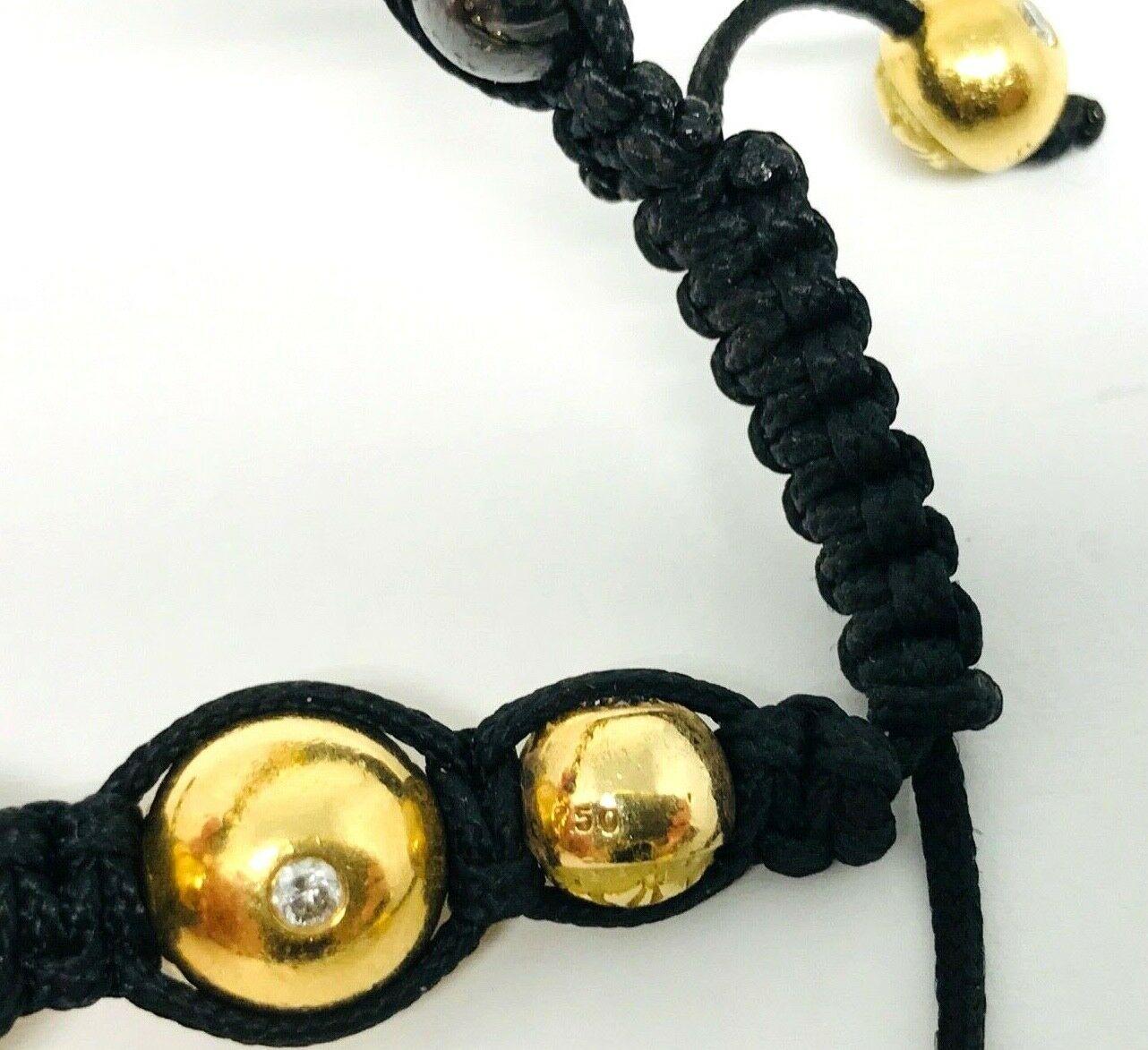 Shamballa Yellow Gold Diamond Black Wood Beads Braided Pair of Bracelets 10