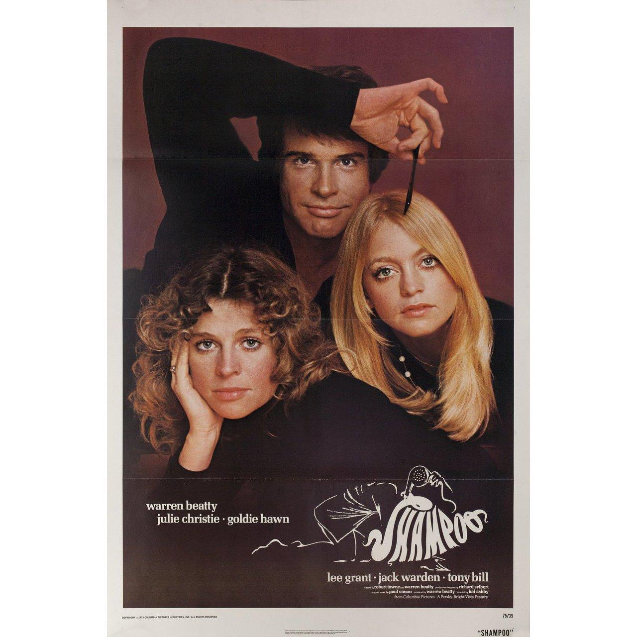 Original 1975 U.S. one sheet poster for the film Shampoo directed by Hal Ashby with Warren Beatty / Julie Christie / Goldie Hawn / Lee Grant. Fine condition, tri-fold. Many original posters were issued folded or were subsequently folded. Please