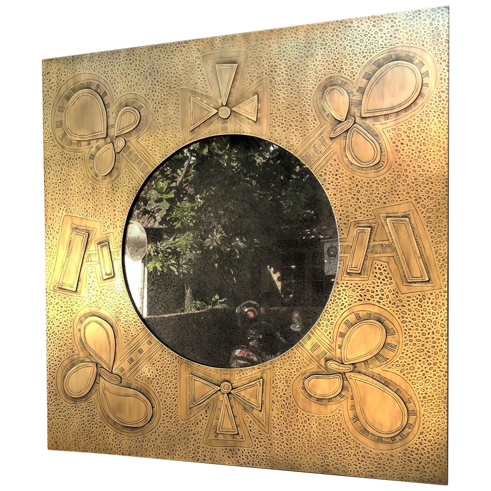 Shamrock Acid Etched Patinated Brass Mirror Felix De Boussy for Studio Belgali im Angebot