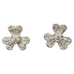 Shamrock Diamond Earrings 18K White Gold 0.62ctw Silicone Backs