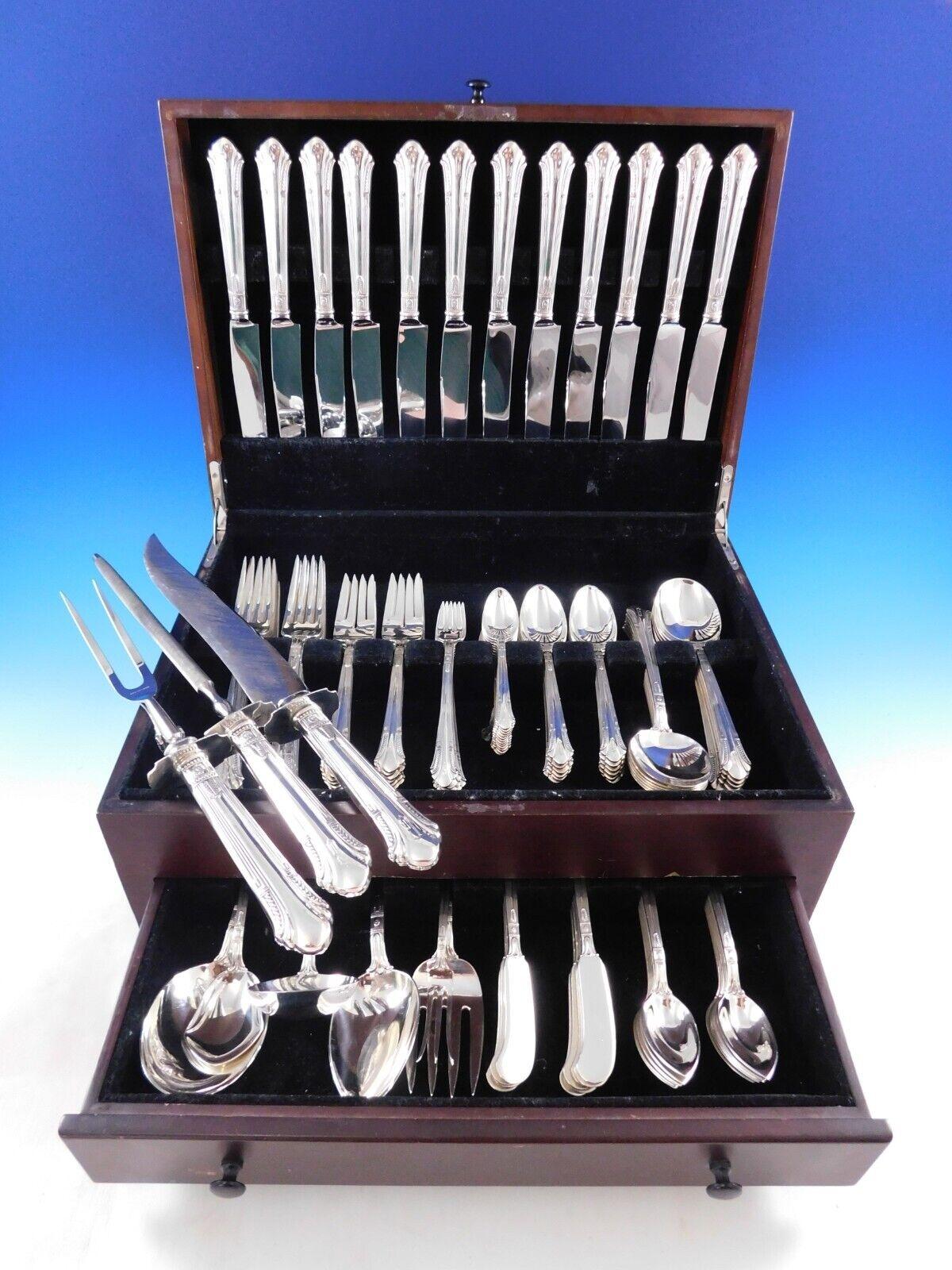 Scarce Dinner Size Shamrock V by Gorham sterling silver flatware set - 117 pieces. This pattern was the official pattern of the US Navy and was used on battleships by the high ranking officers and captain. Later, many officers requested this pattern