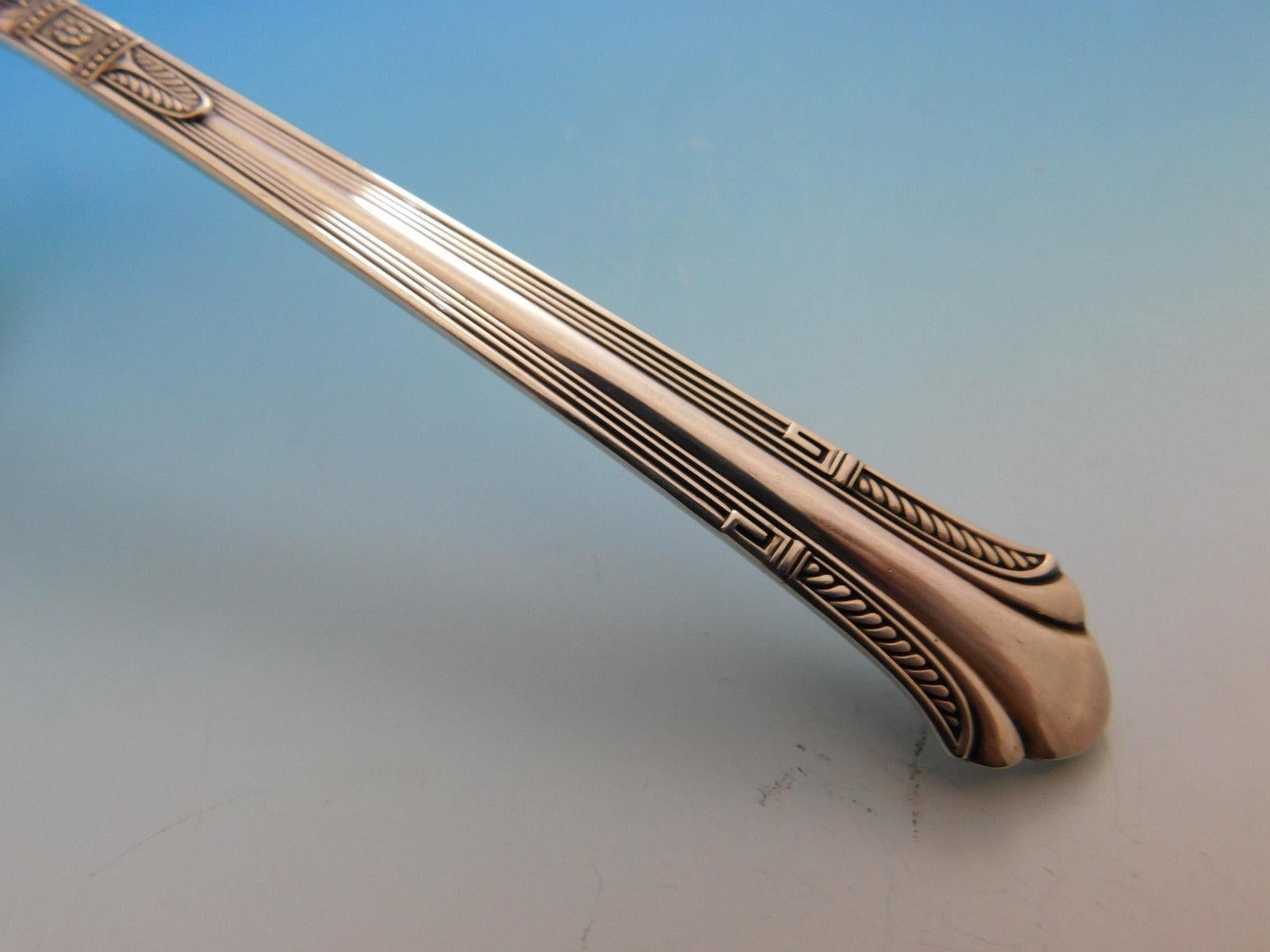Art Deco Shamrock V by Gorham sterling silver flatware set - 26 pieces. This pattern was the official pattern of the U.S. Navy, and was used on battleships by the high ranking officers and captain. Later, many officers wanted this pattern for use in