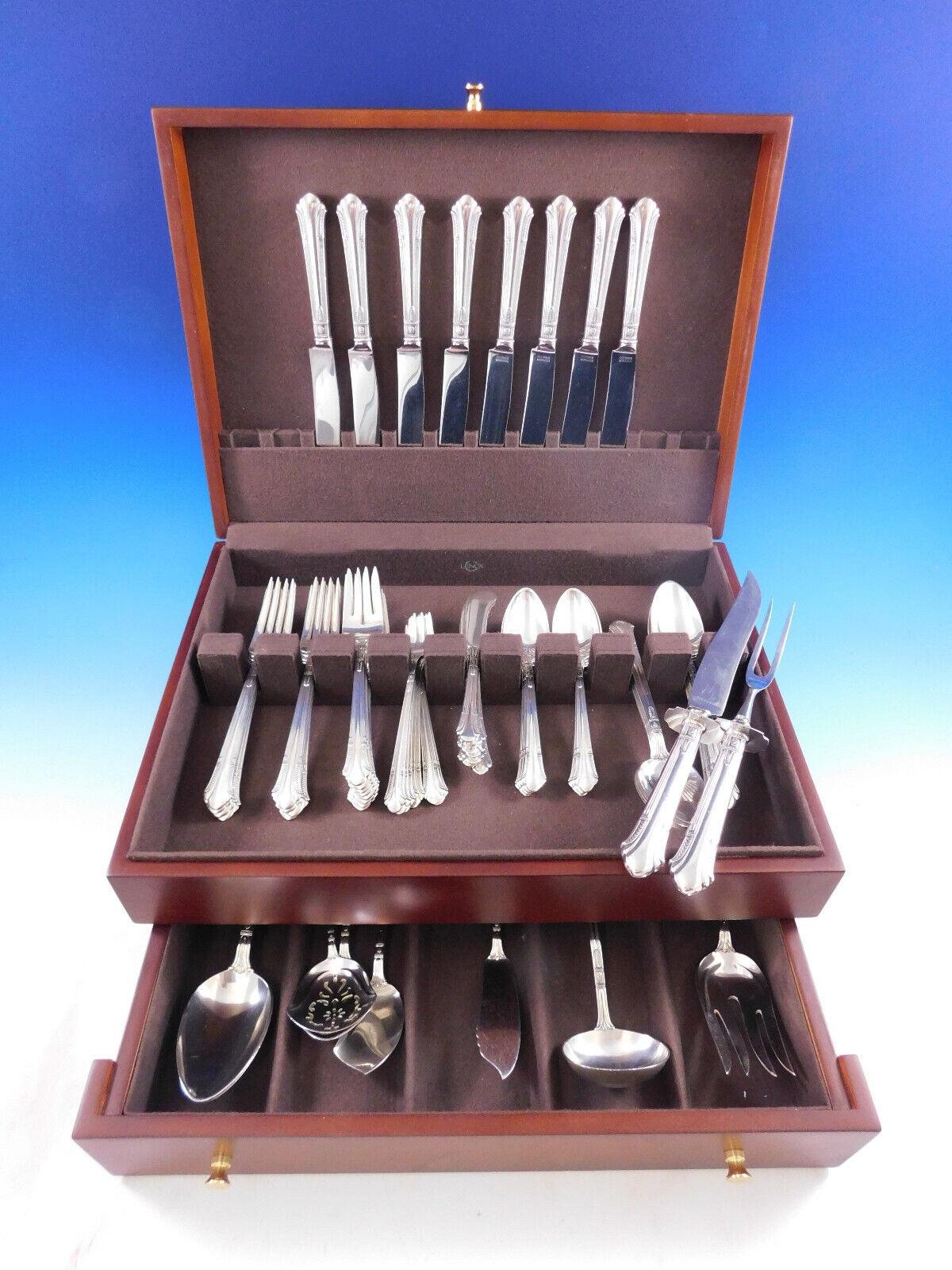 Scarce Art Deco Shamrock V by Gorham sterling silver flatware set - 66 pieces. This pattern was the official pattern of the US Navy and was used on battleships by the high ranking officers and captain. Later, many officers requested this pattern for