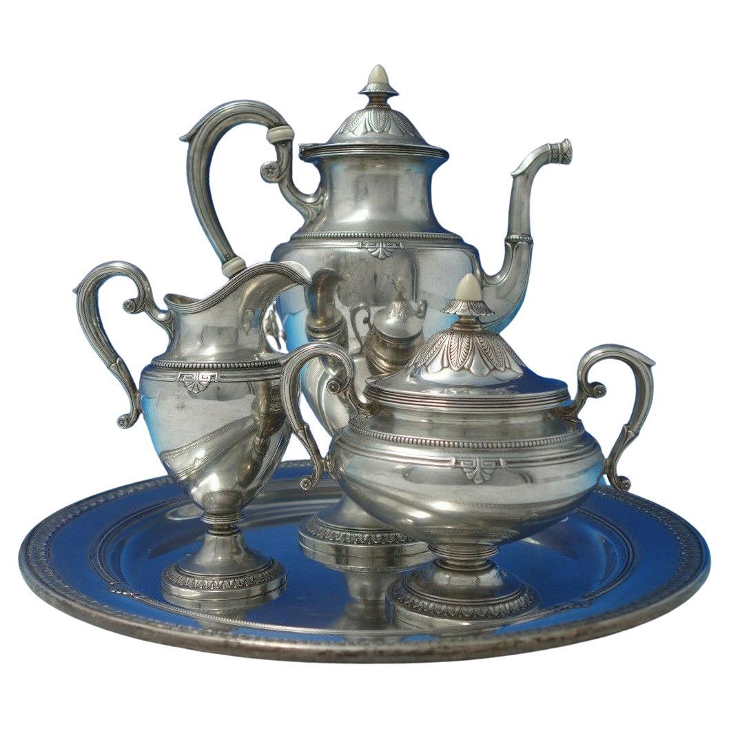 Service à thé en argent sterling Shamrock v par Gorham 3 pièces + plateau n° A41503 en vente