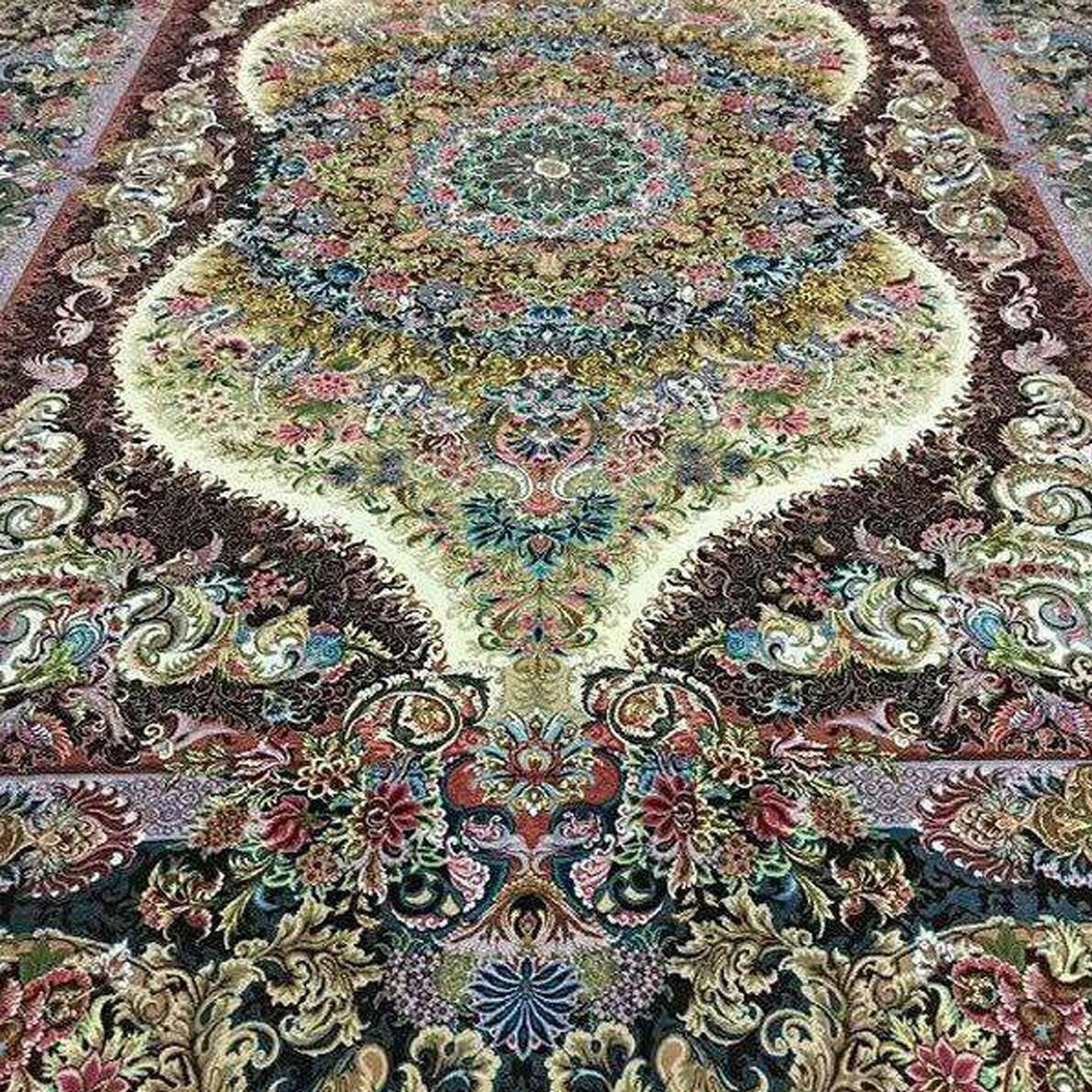 KPSI: 556
Origin: Tabriz, Iran
Composition: Silk and wool 
Size: 300 cm x 200 cm
 
When it comes to the carpet industry and the carpet designers, Tabriz city of Iran has always been known as the city of master weavers. This influential