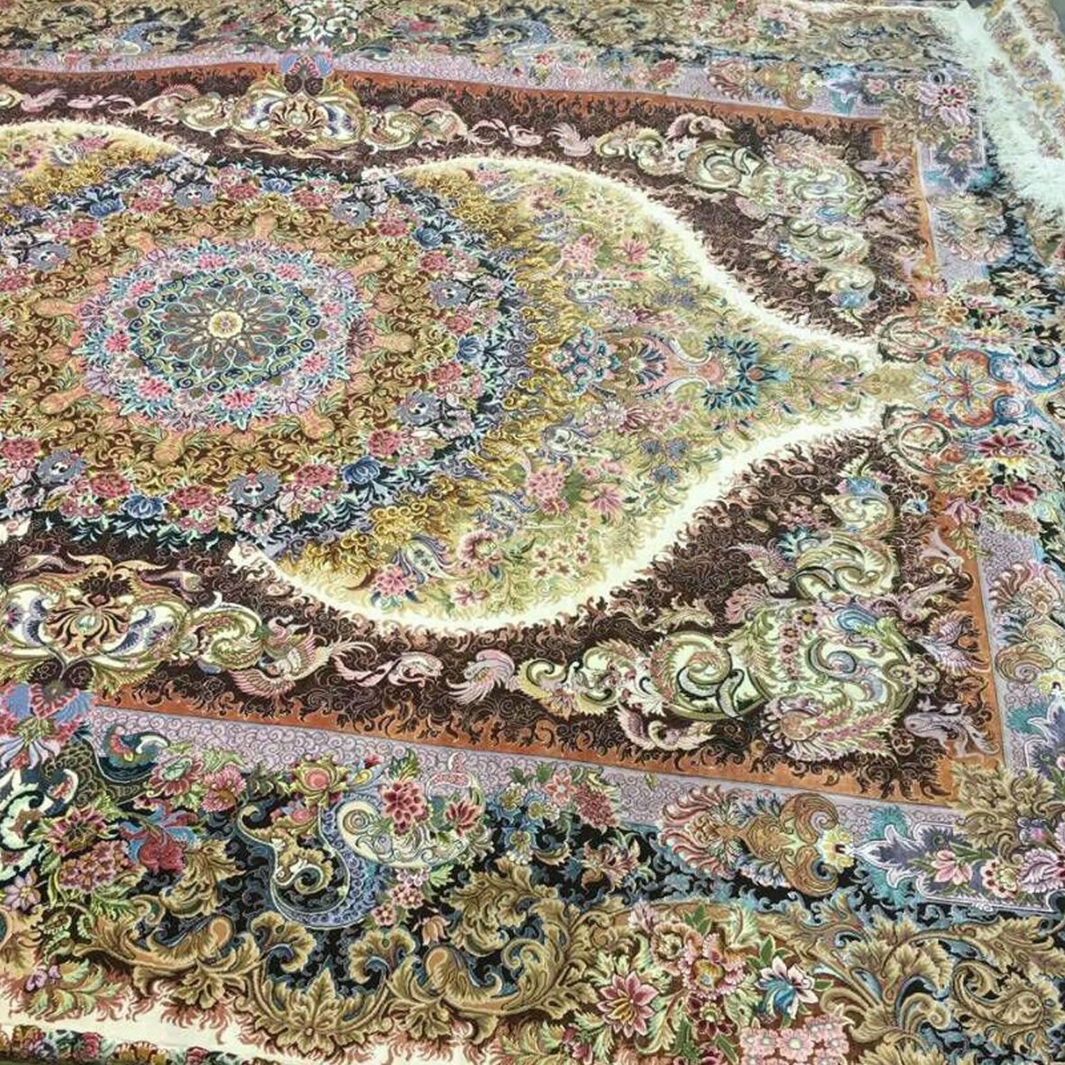 Hand-Crafted Shams Gold, Master Novinfar Hand-Knotted Persian Tabriz Rug/Carpet For Sale