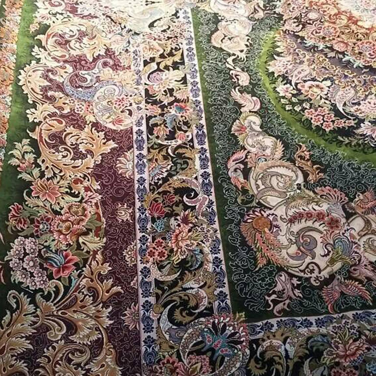 Contemporary Shams Green, Master Novinfar Hand-Knotted Persian Tabriz Rug/Carpet For Sale