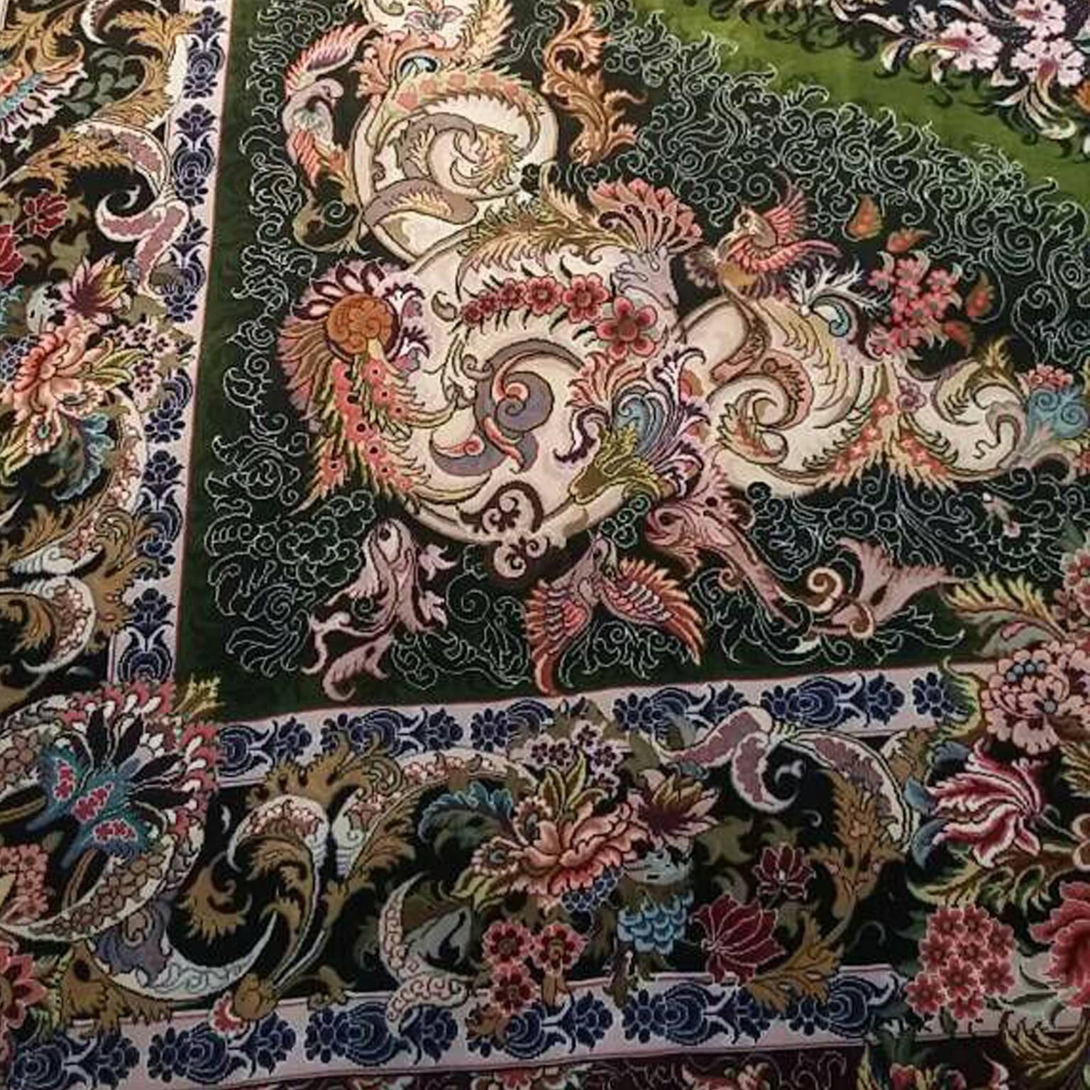 Wool Shams Green, Master Novinfar Hand-Knotted Persian Tabriz Rug/Carpet For Sale