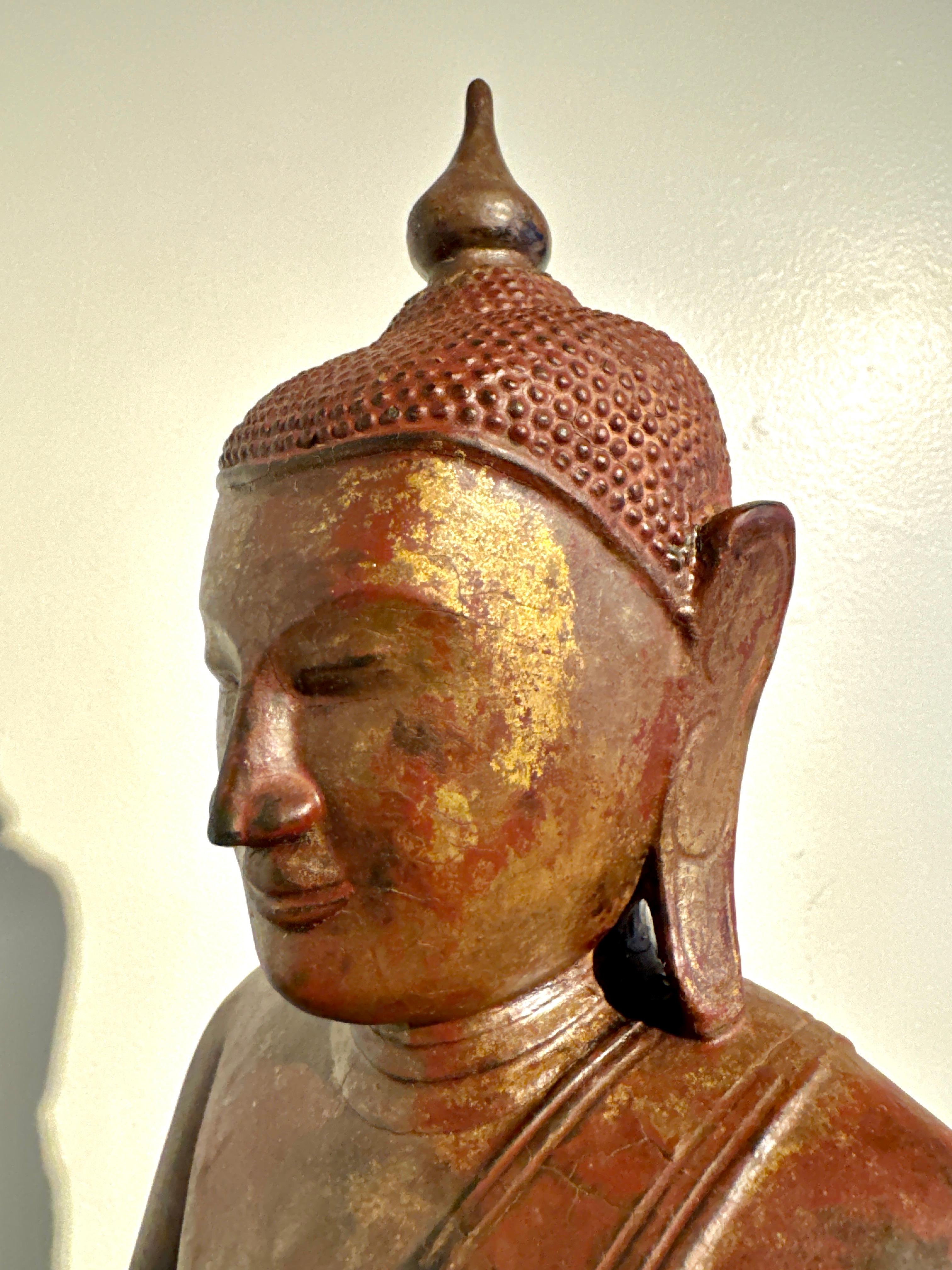 Shan Burmese Carved, Lacquered, Gilt Wood Buddha, 18th Century, Burma For Sale 4