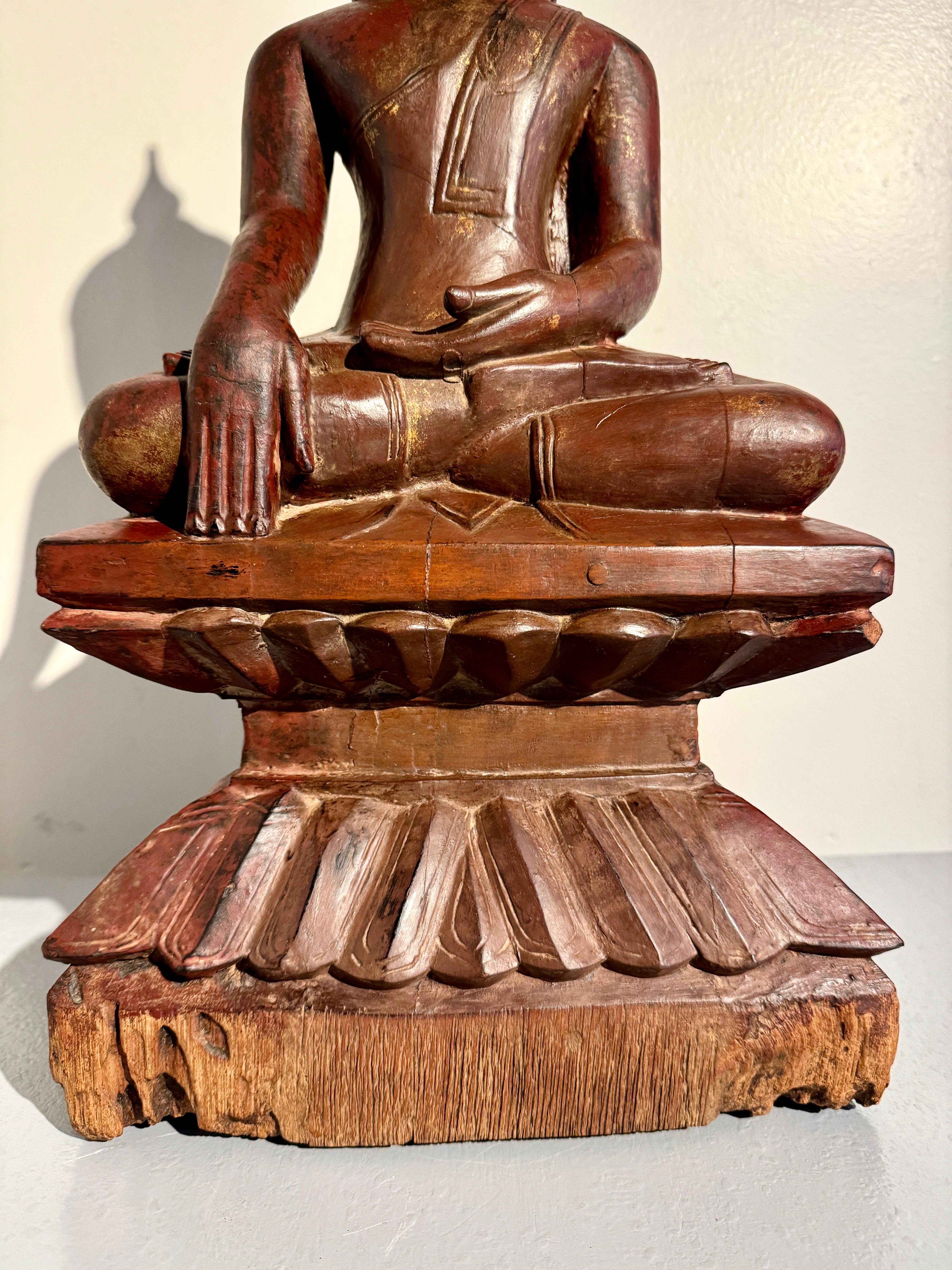Shan Burmese Carved, Lacquered, Gilt Wood Buddha, 18th Century, Burma For Sale 5
