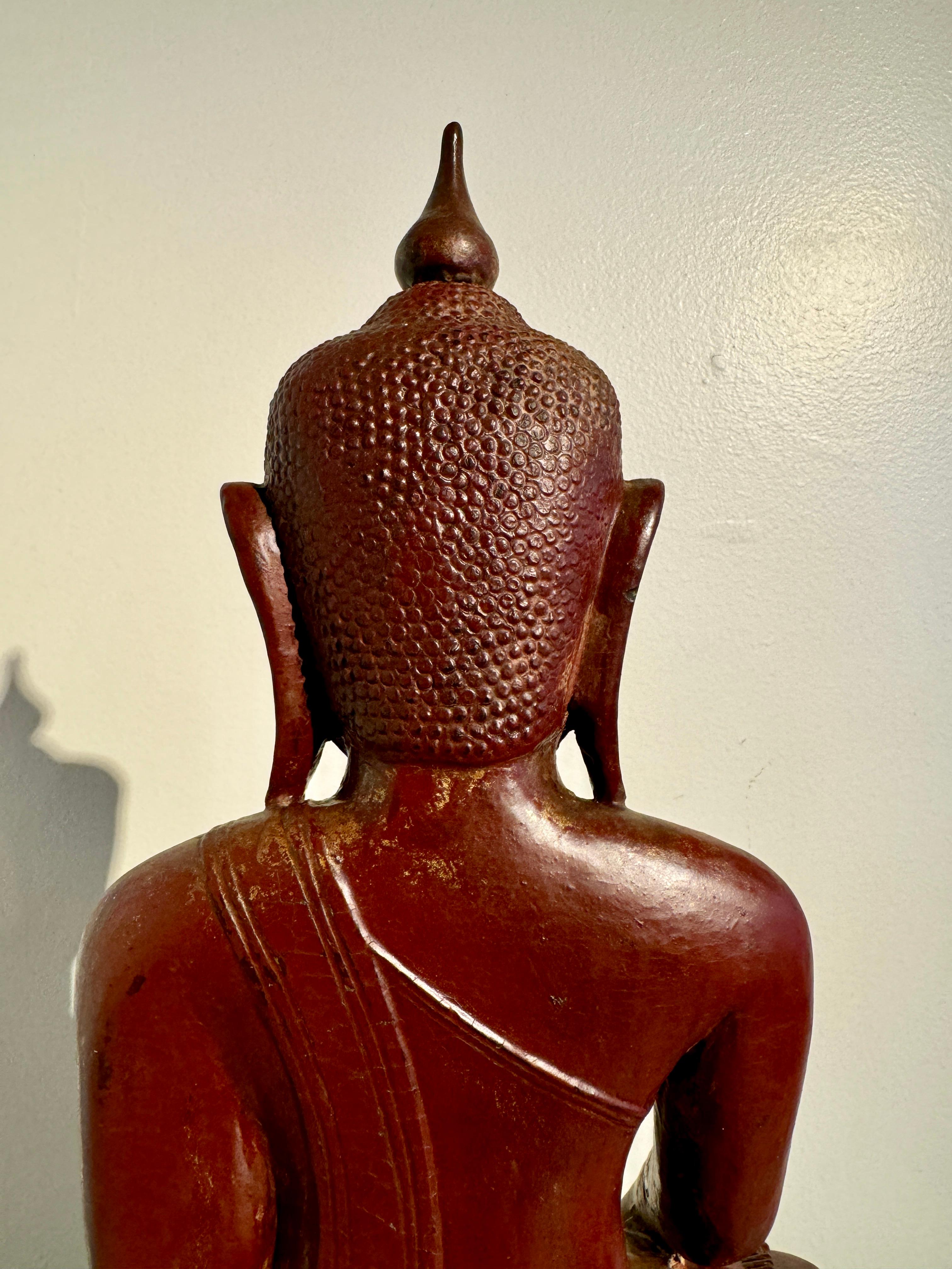 Shan Burmese Carved, Lacquered, Gilt Wood Buddha, 18th Century, Burma For Sale 6