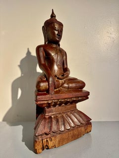 Shan Burmese Carved, Lacquered, Gilt Wood Buddha, 18th Century, Burma