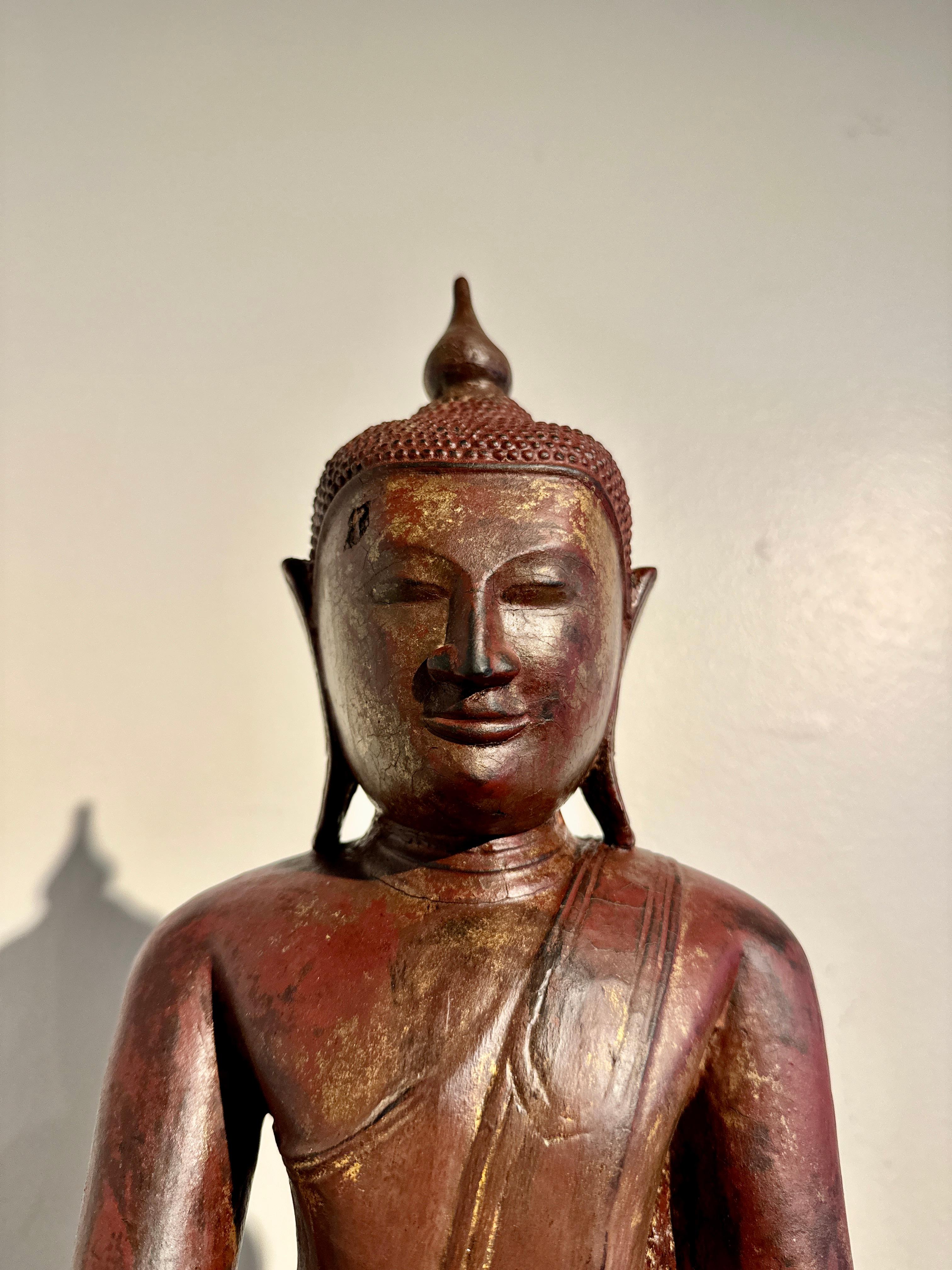 Shan Burmese Carved, Lacquered, Gilt Wood Buddha, 18th Century, Burma For Sale 2