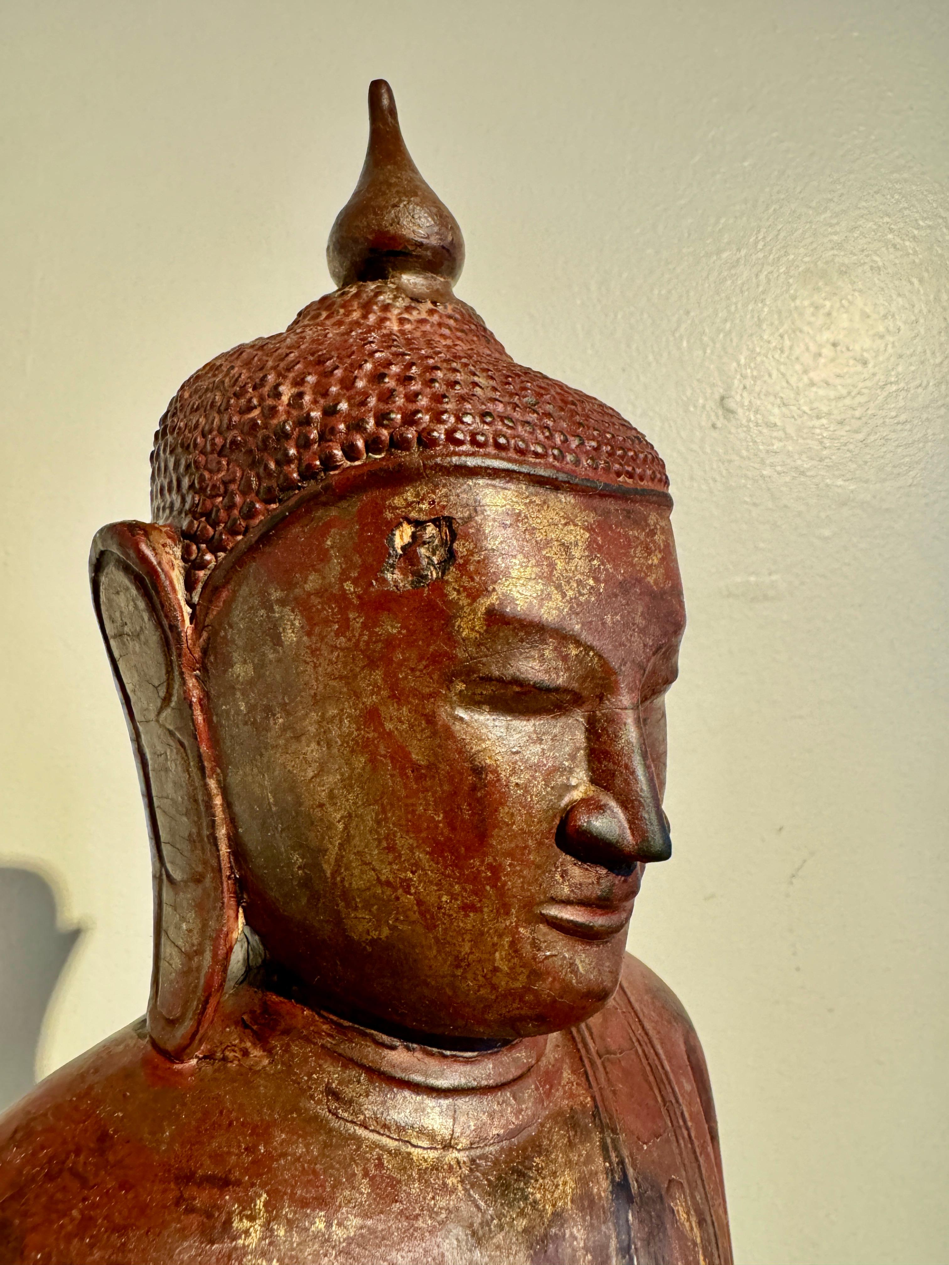 Shan Burmese Carved, Lacquered, Gilt Wood Buddha, 18th Century, Burma For Sale 3