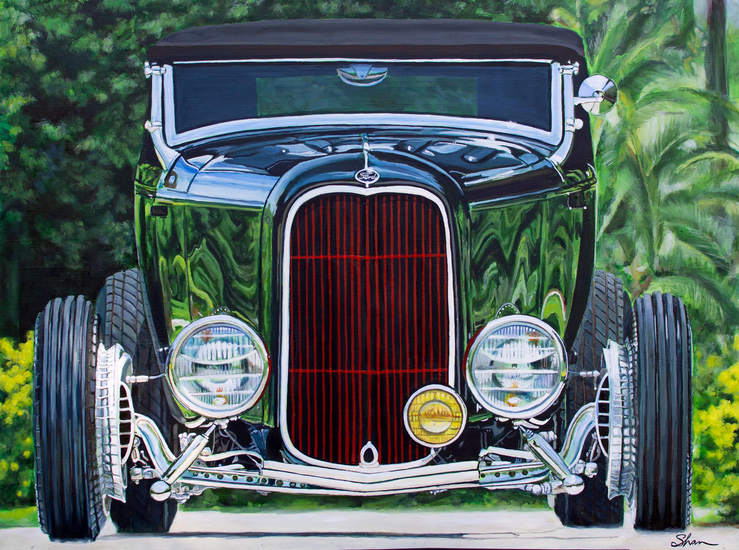 Shan Fannin Still-Life Painting - "1939 Ford Hi Boy Roadster, " Acrylic painting