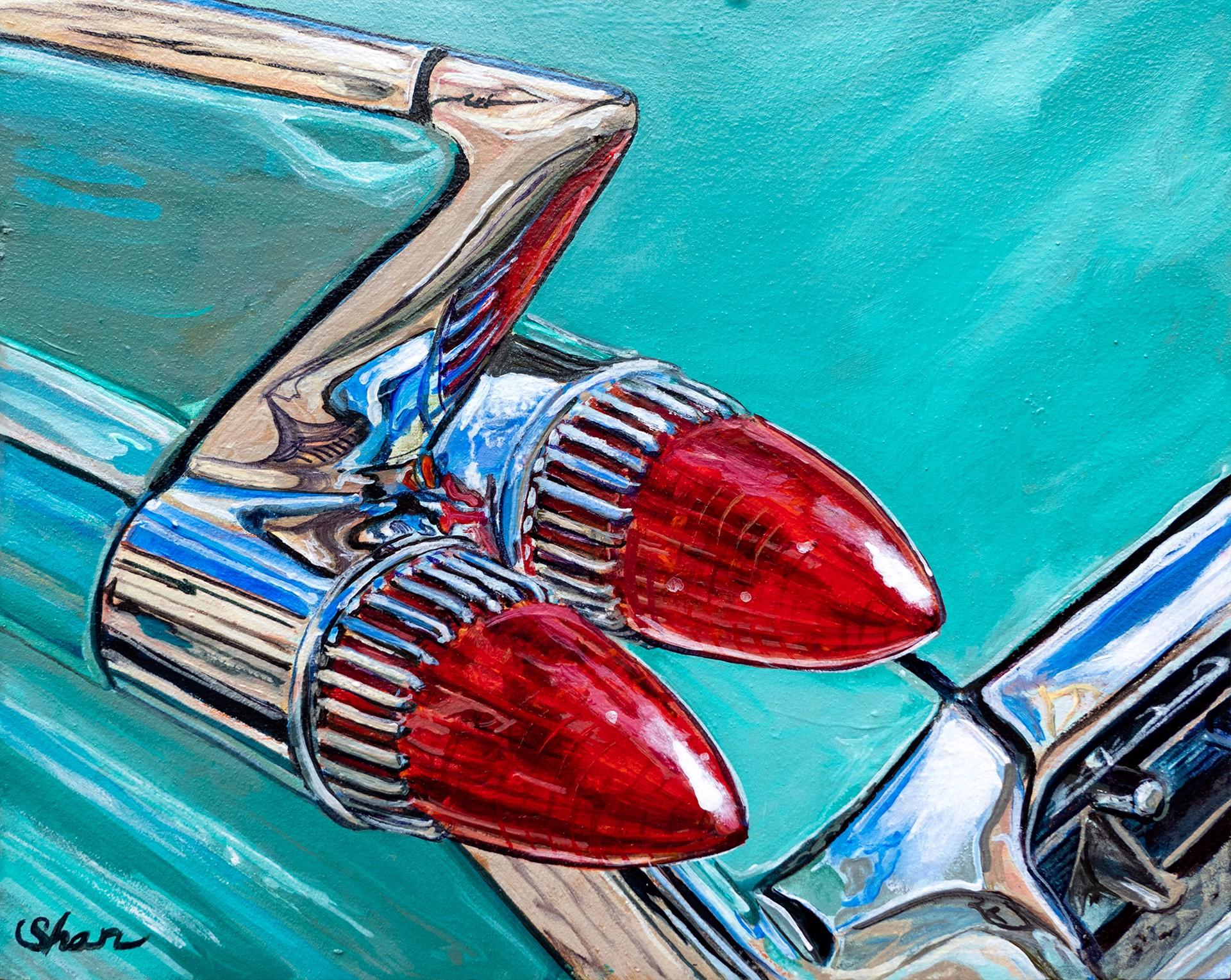 Shan Fannin Figurative Painting - 1959 Cadillac Tailfin - Vegas Turquoise