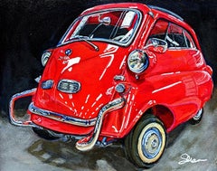 "1959 Red BMW Isetta 300" (2022) By Shan Fannin, Original Acrylic Painting