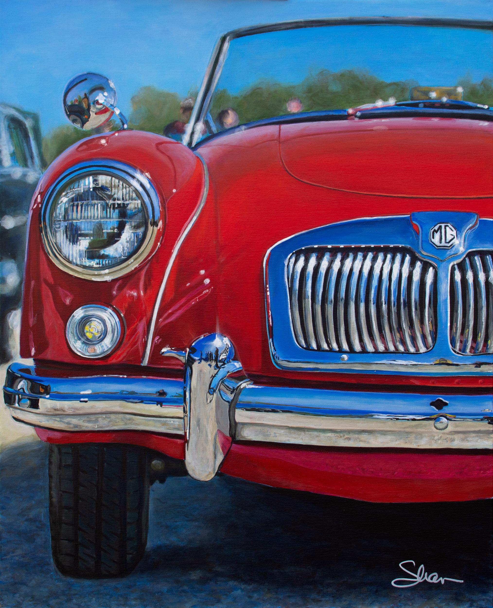 Shan Fannin Figurative Painting - "1962 MG MGA, " Acrylic painting