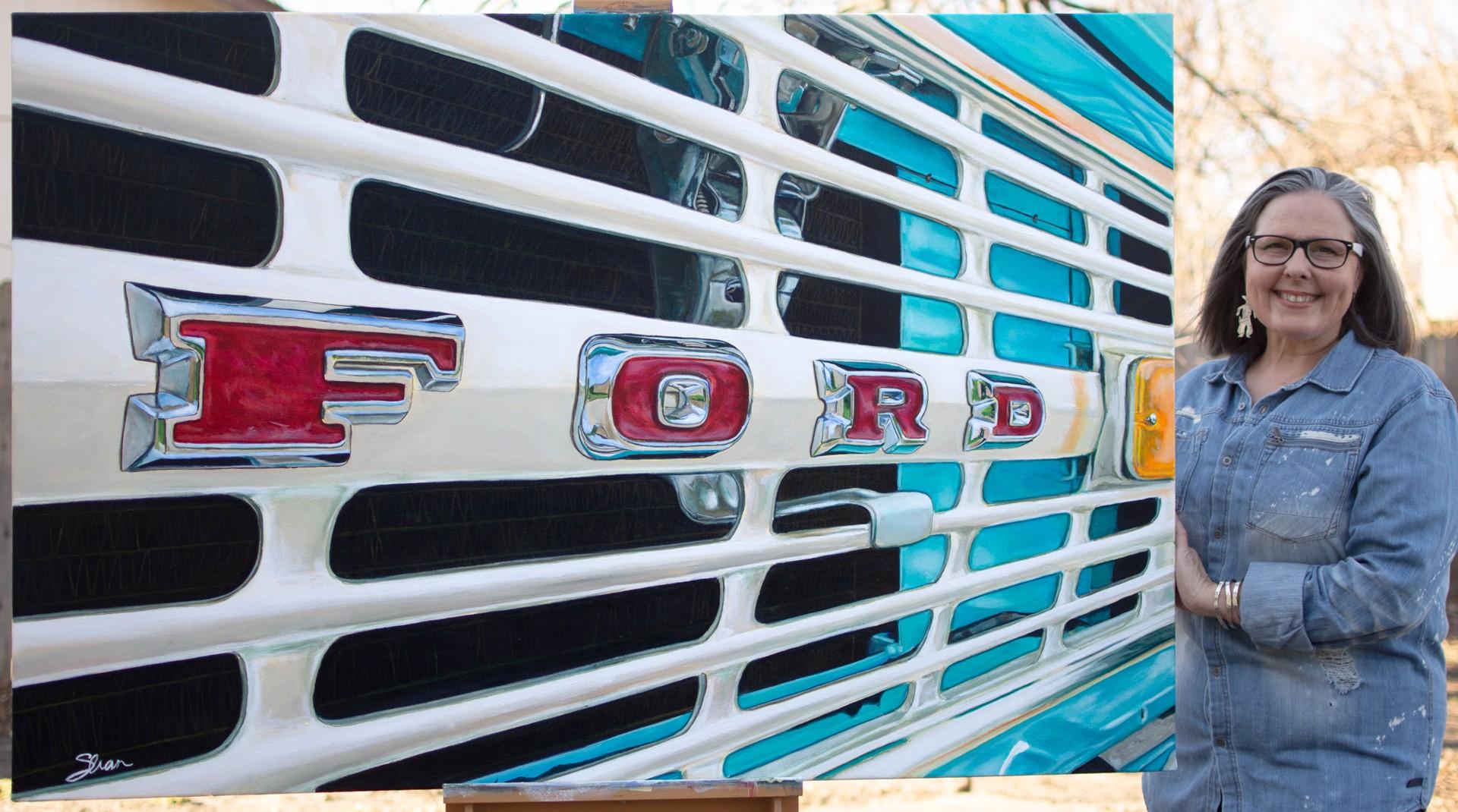1970 Ford Bronco Grill - Reef Aqua Pintura acrílica original - Painting de Shan Fannin