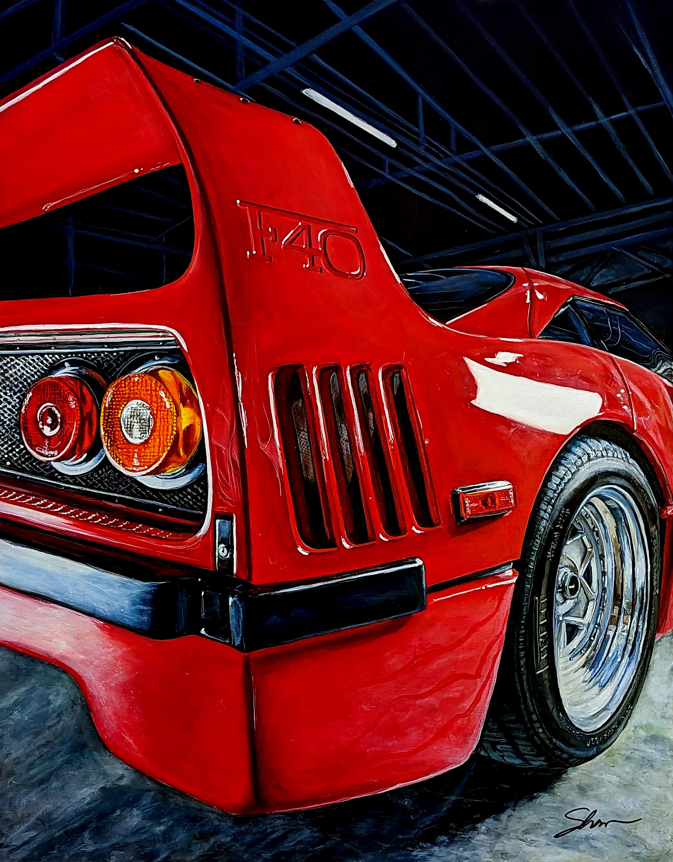 Shan Fannin Figurative Painting - "After Hours (1990 Ferrari F40)" - Acrylic Automotive Painting on Canvas