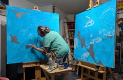 "Stoßstange an Stoßstange" - Buntes Stillleben von Spielzeugautos, Acrylmalerei