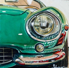 "Green Dino" (2019) by Shan Fannin, Acrylic Painting, Classic Green Car