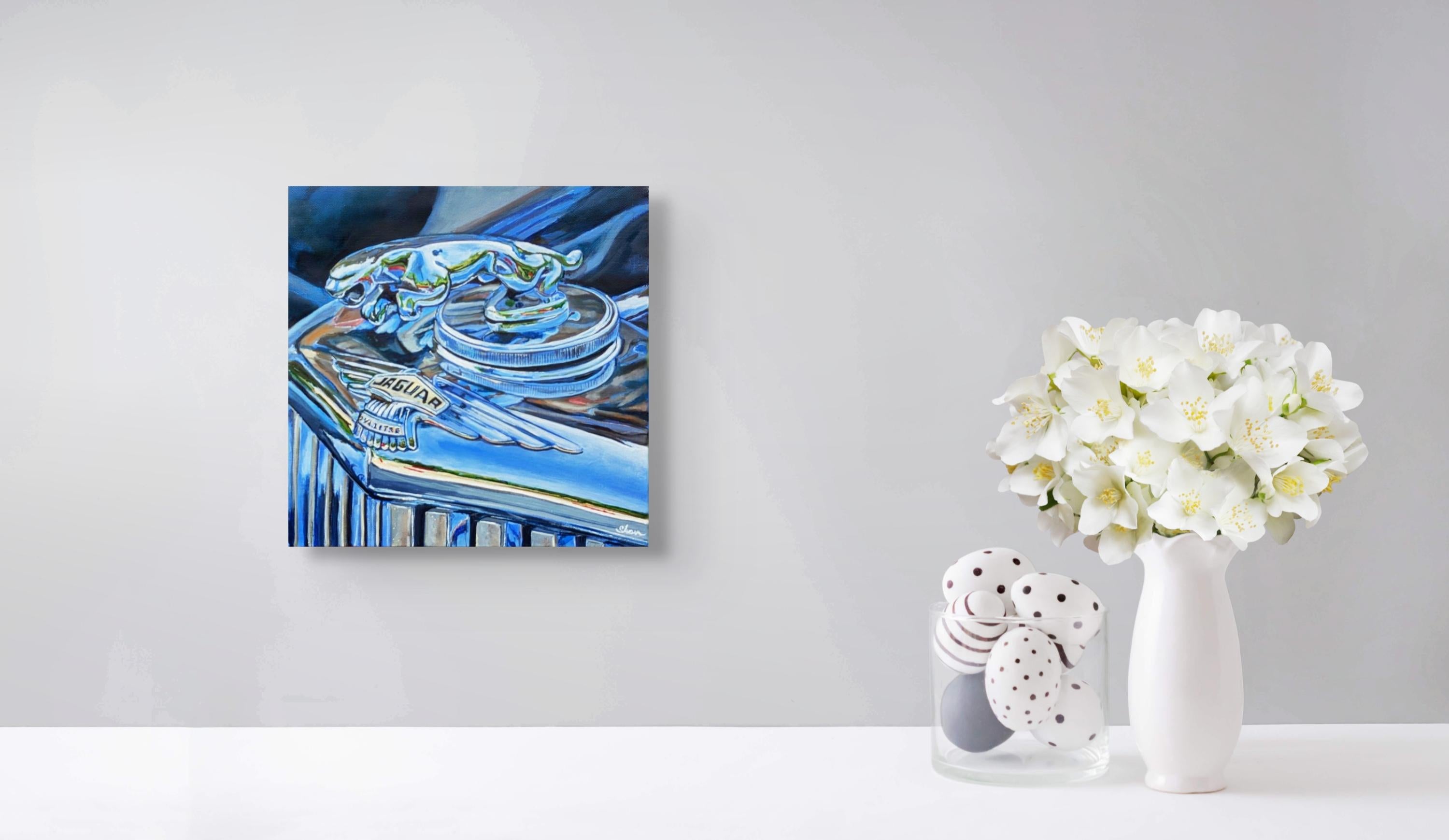 Salto della fede (ornamento per il cofano della Jaguar) - Pittura acrilica per autoveicoli 2024 - Painting Fotorealista di Shan Fannin