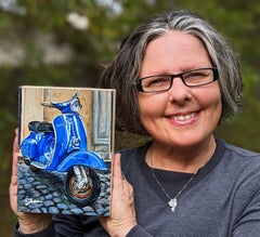 "Roman Holiday-Blue Vespa" (Original Acrylic Painting)