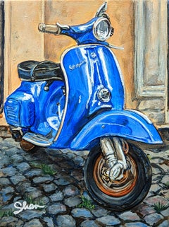 « Roman Holiday-Blue Vespa » (peinture originale en acrylique)