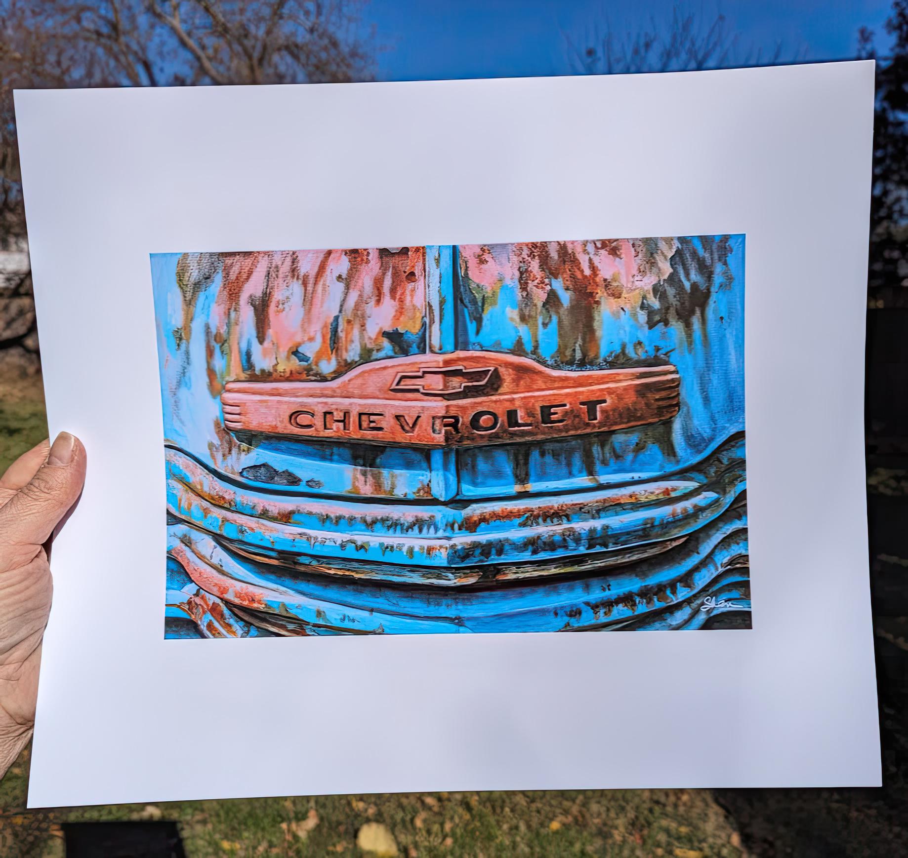 Figurative Print de Shan Fannin - "Gloria oxidada (Camión Chevy)" Impresión Giclée de edición limitada