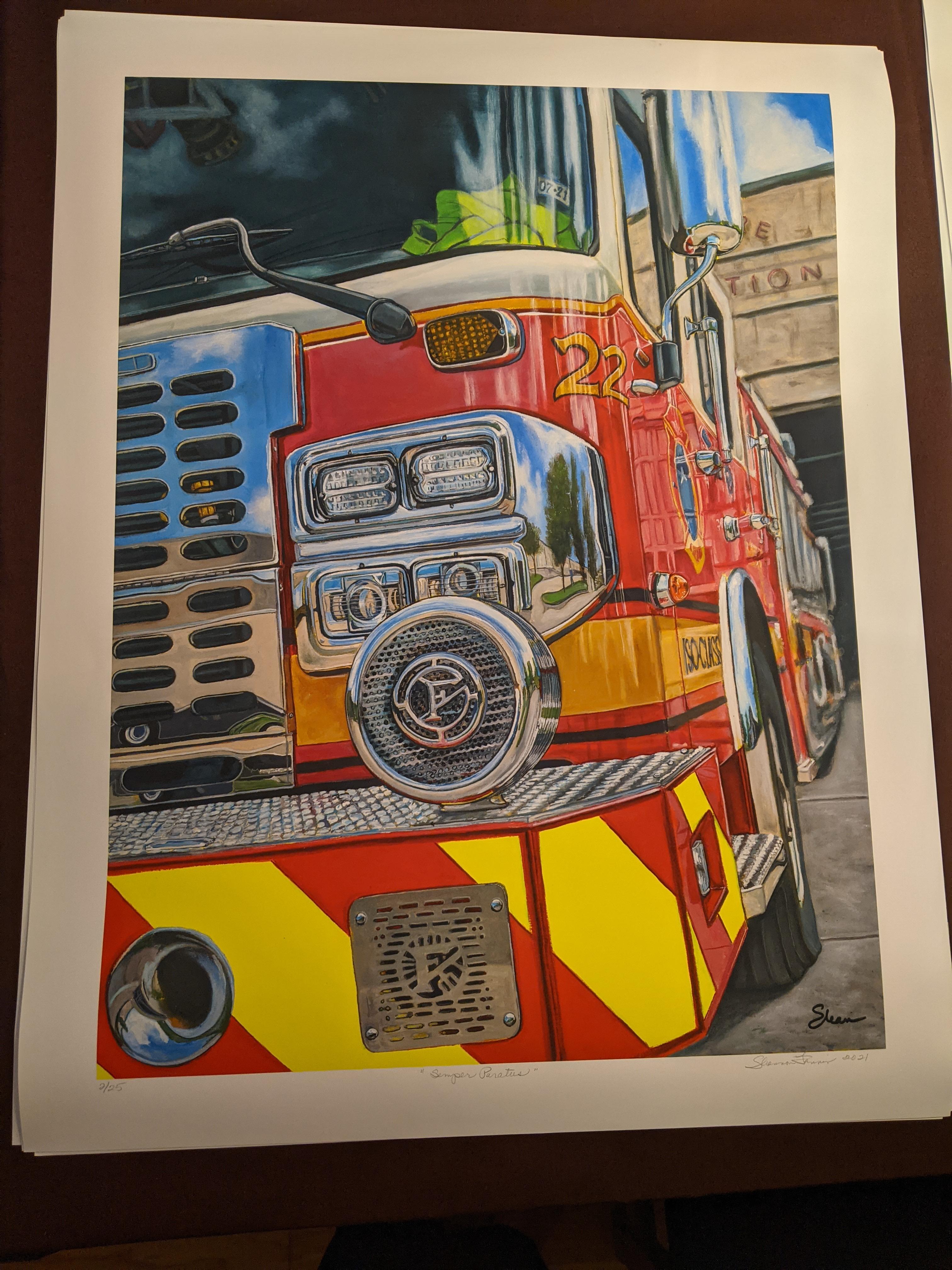 „Semper Paratus (Firetruck-First Responders Tribute)“ Druck in limitierter Auflage – Print von Shan Fannin